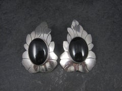 Enormes Pendientes Vintage Southwestern Sterling Onyx Navajo Juan Alberta