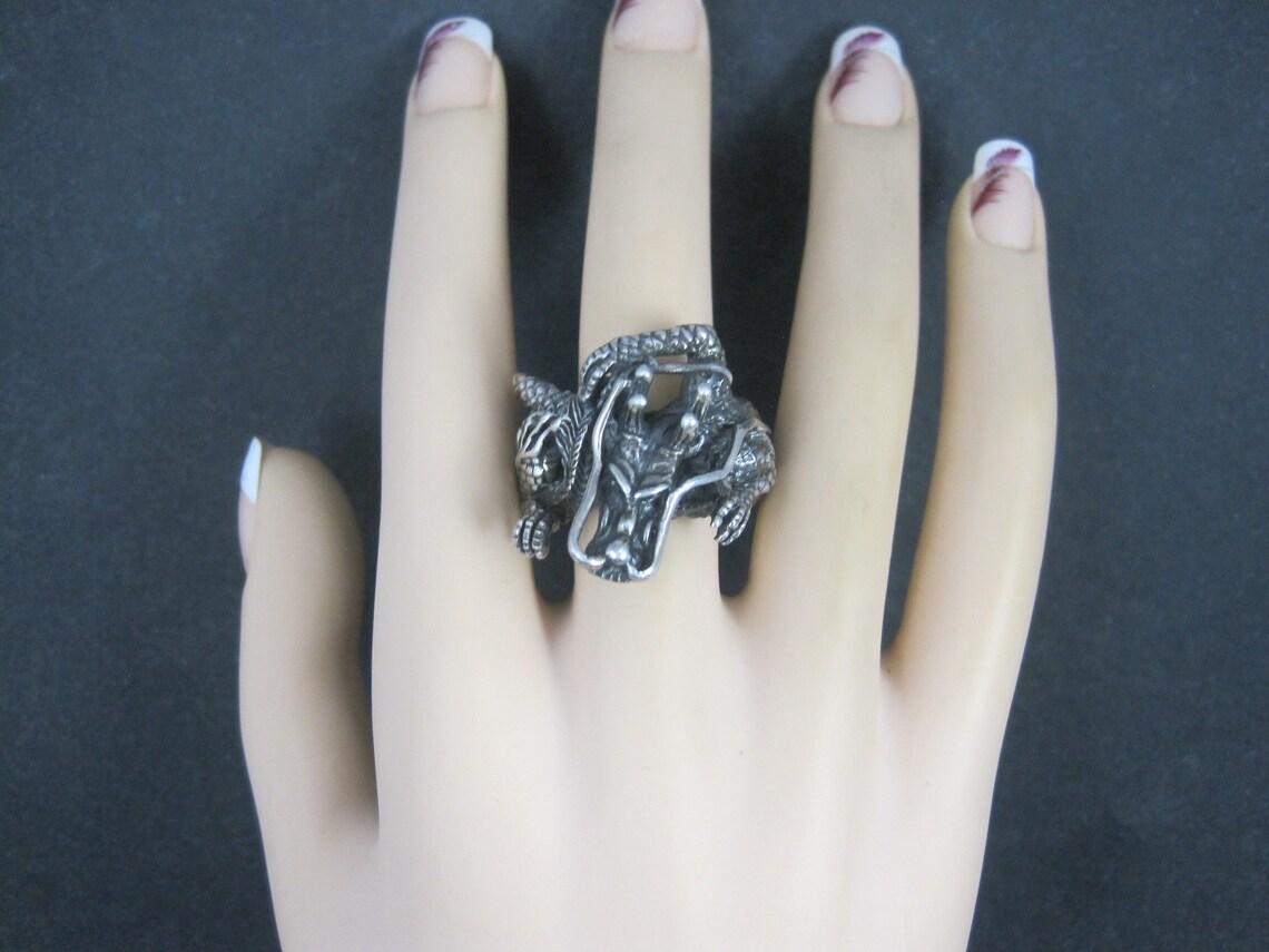 Huge Vintage Sterling Dragon Ring Size 10.5 For Sale 5