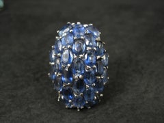 Enorme anillo vintage de plata de ley con racimo de zafiros de 13,5 quilates talla 10