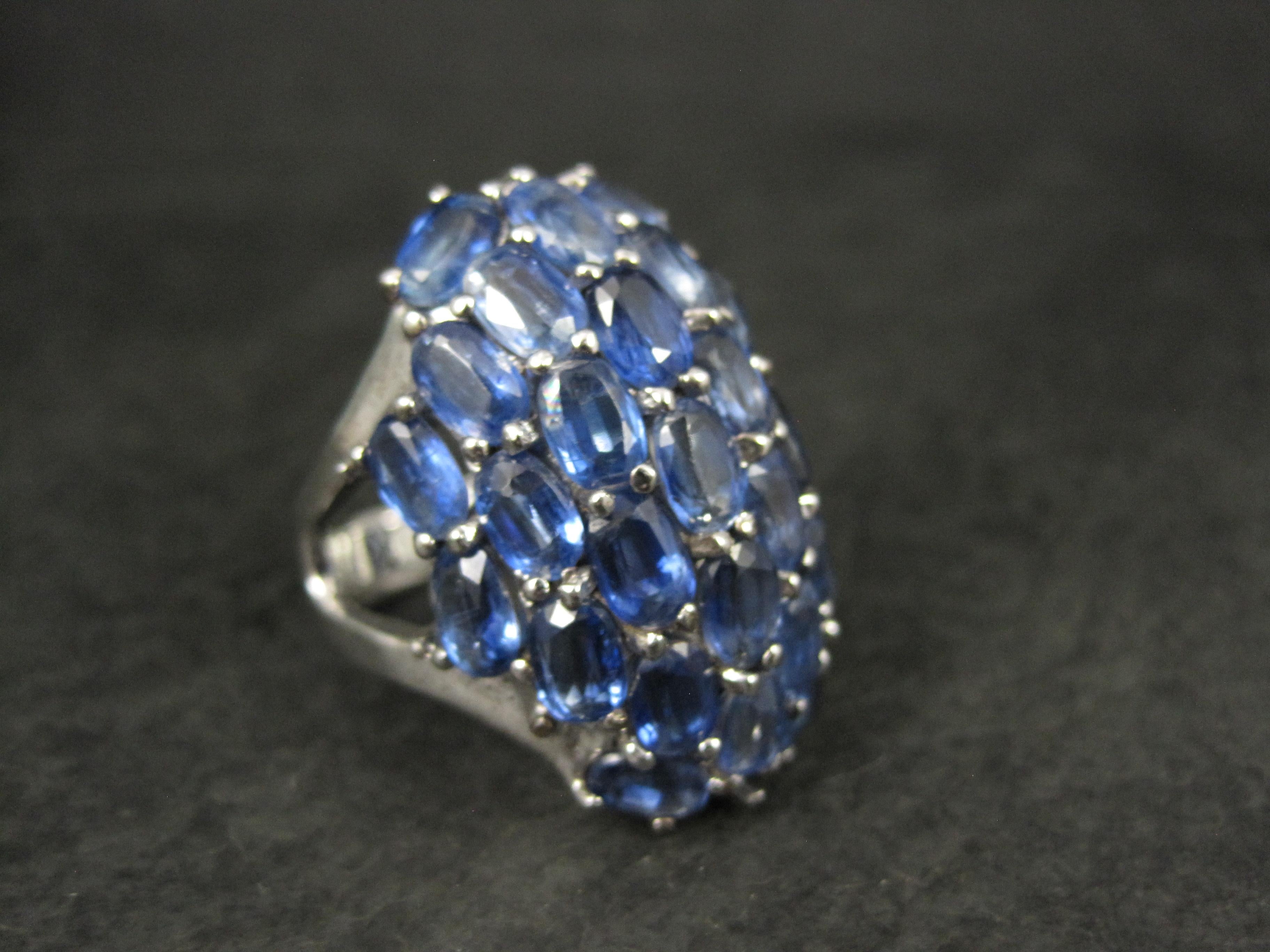 Contemporary Huge Vintage Sterling Silver 13.5 Carat Sapphire Cluster Ring Size 10 For Sale