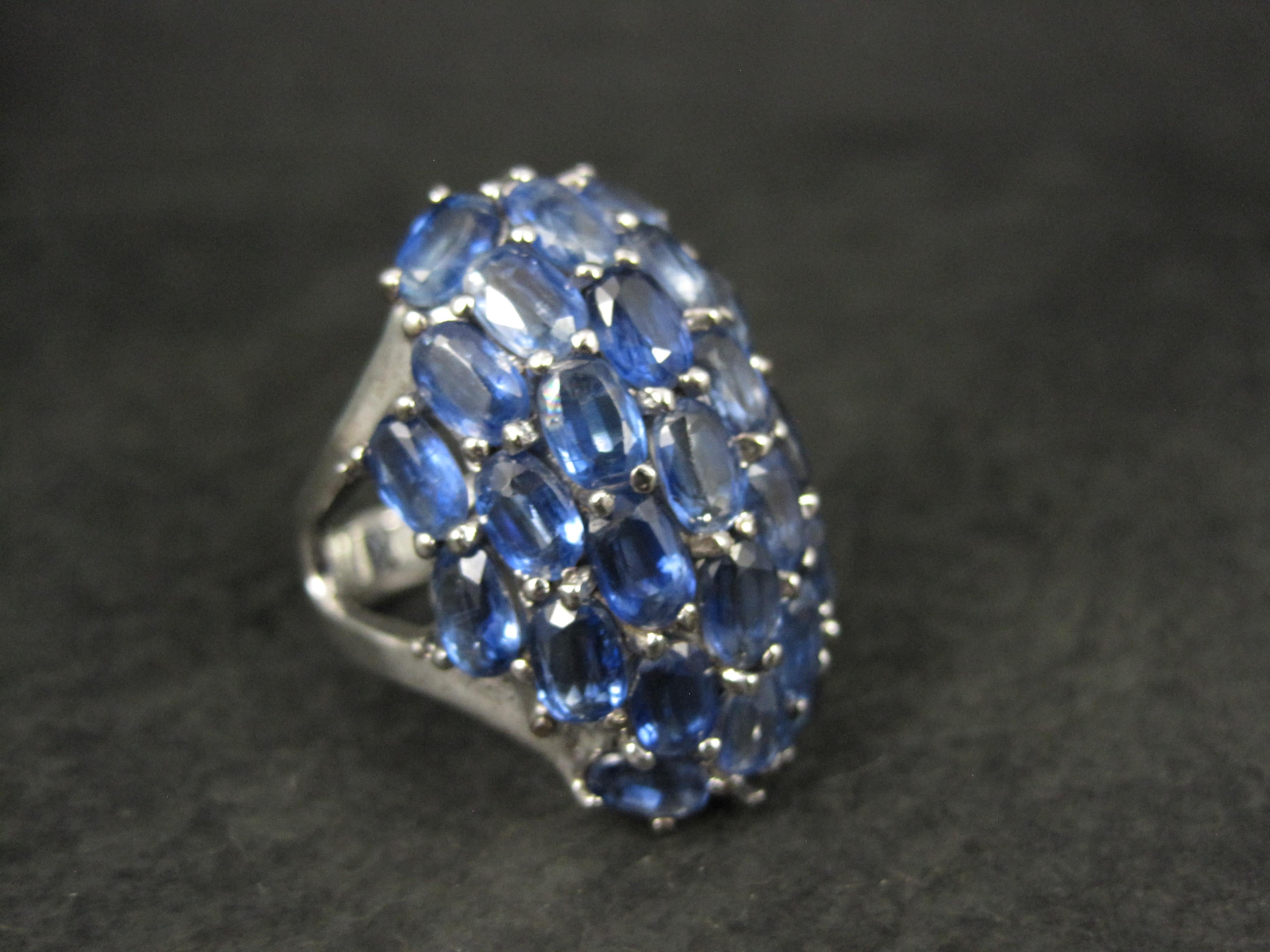 Contemporary Huge Vintage Sterling Silver 13.5 Carat Sapphire Cluster Ring Size 10 For Sale
