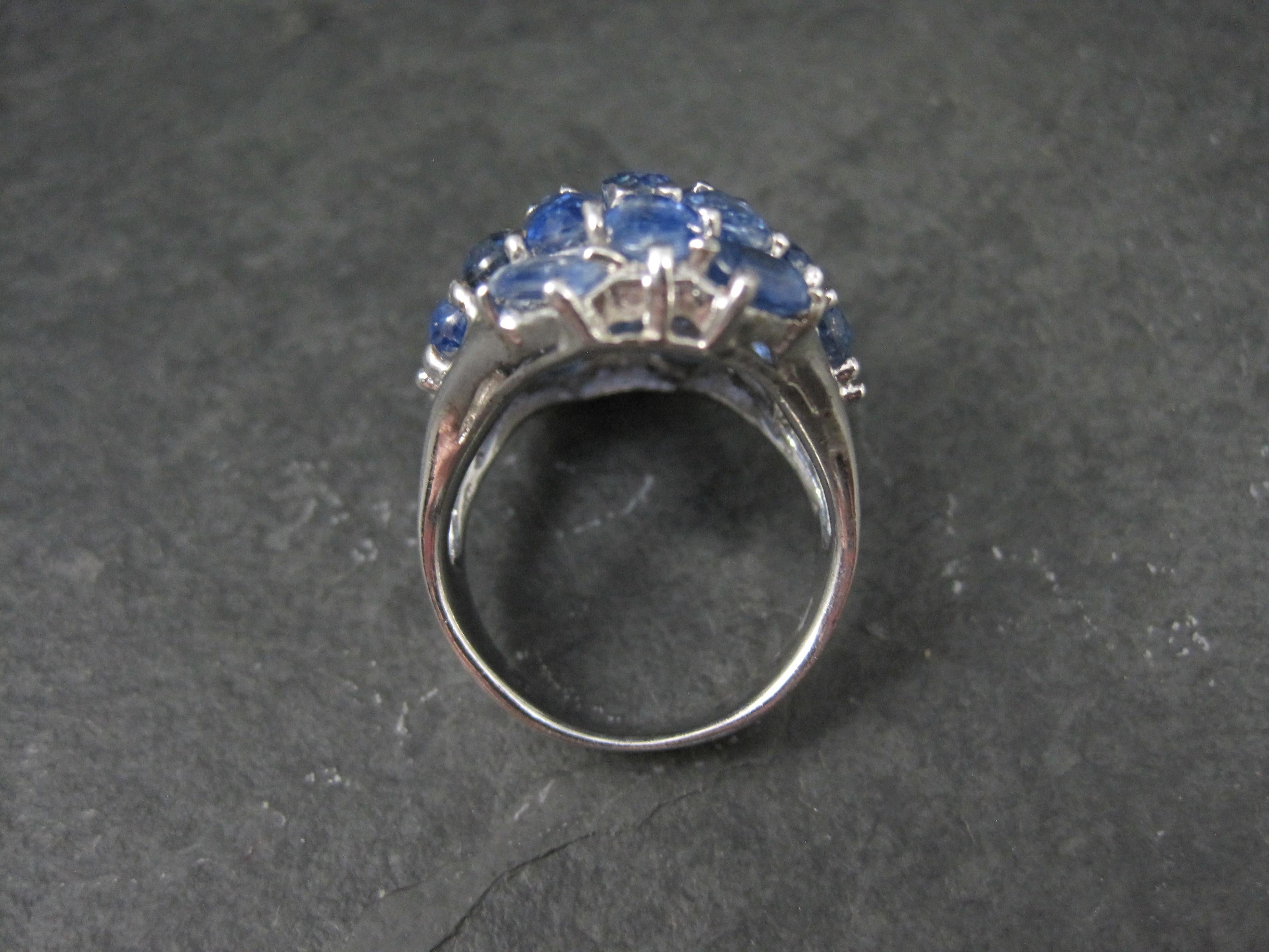 Women's Huge Vintage Sterling Silver 13.5 Carat Sapphire Cluster Ring Size 10 For Sale