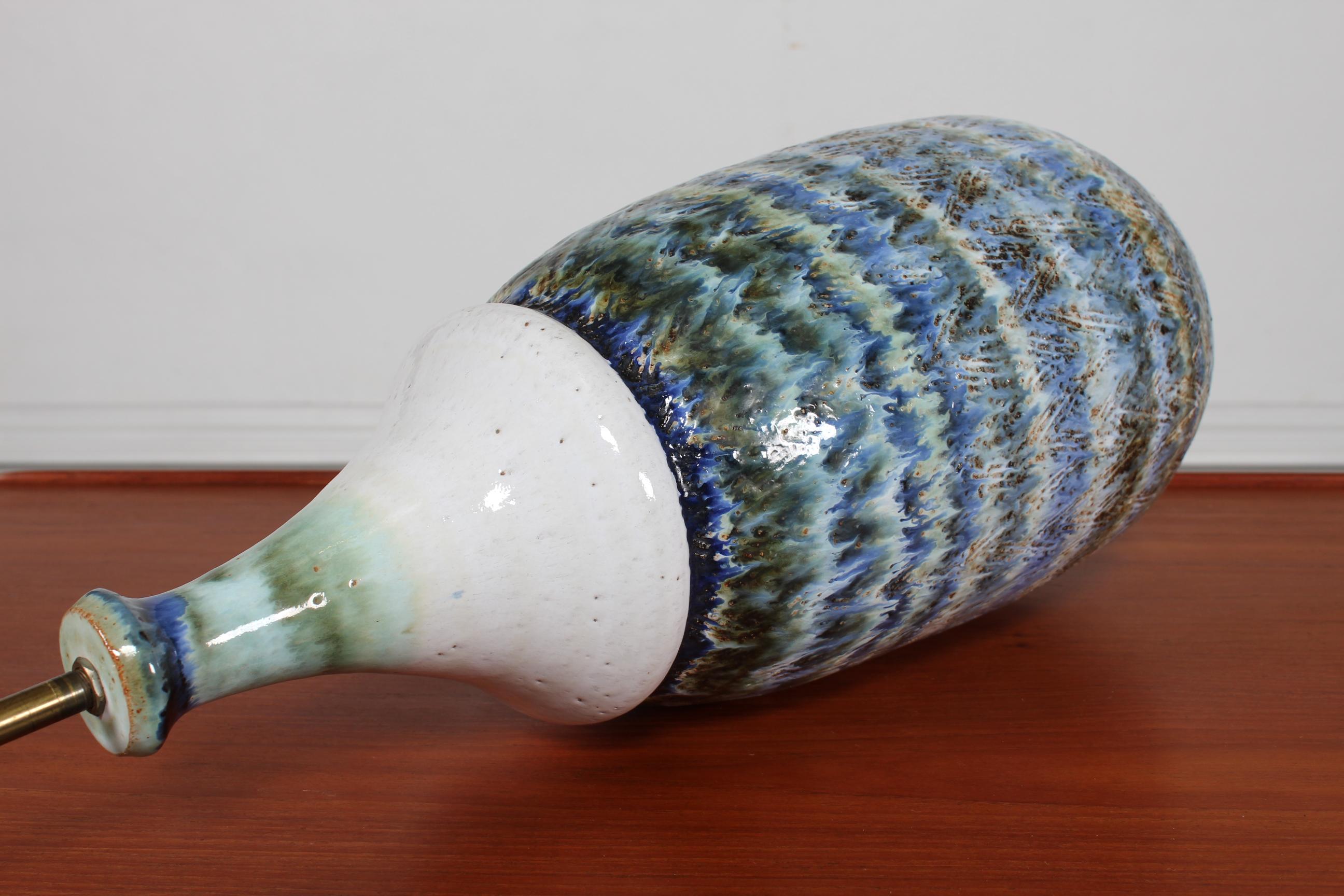 Huge Vintage Table Lamp, Stoneware, Blue Colors, Denmark, 1970s For Sale 4