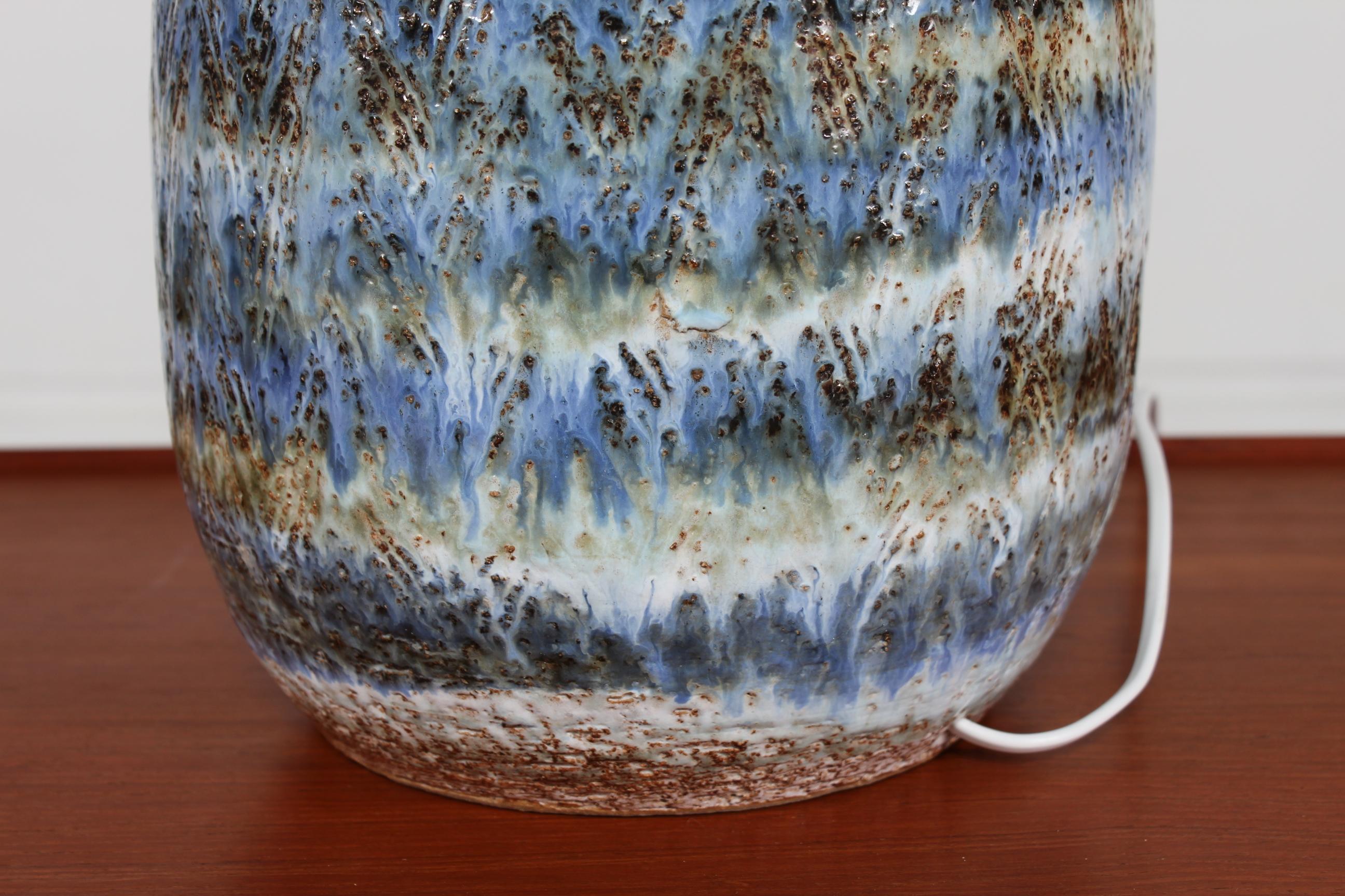 Late 20th Century Huge Vintage Table Lamp, Stoneware, Blue Colors, Denmark, 1970s For Sale