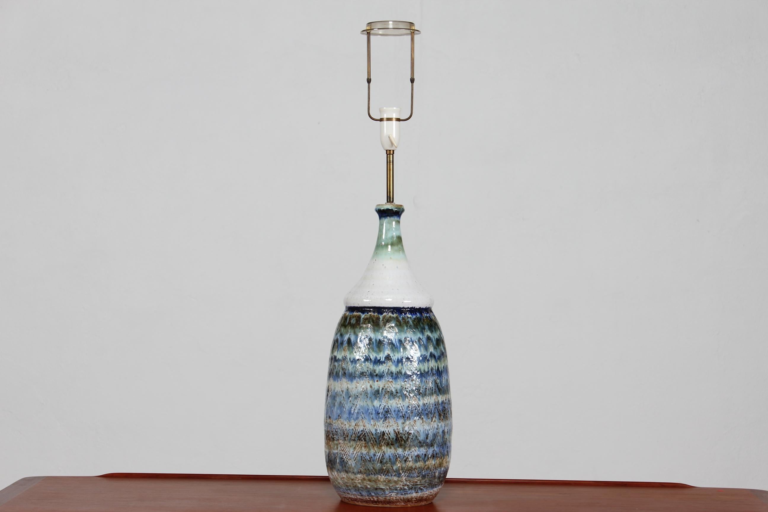 Huge Vintage Table Lamp, Stoneware, Blue Colors, Denmark, 1970s For Sale 1