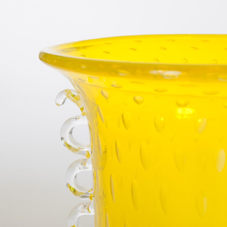 Huge Vintage Venini Murano Glass Vase in TransparentYellow Color