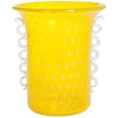 Huge Vintage Venini Murano Glass Vase in Transparent-Yellow Color, Signed