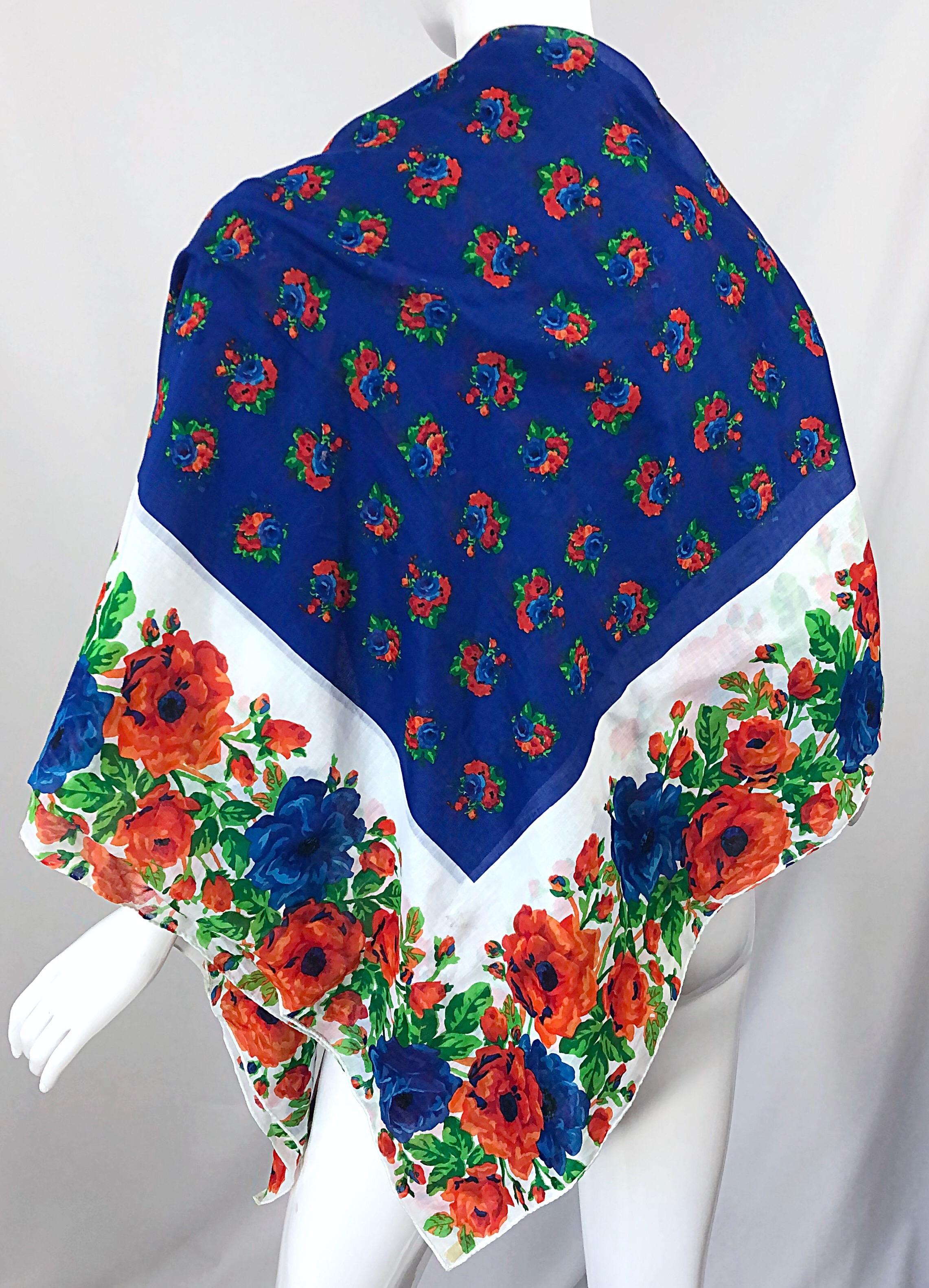 Huge Vintage Yves Saint Laurent YSL 54 x 54 Inch Cotton Voile Scarf Parero Shawl 5