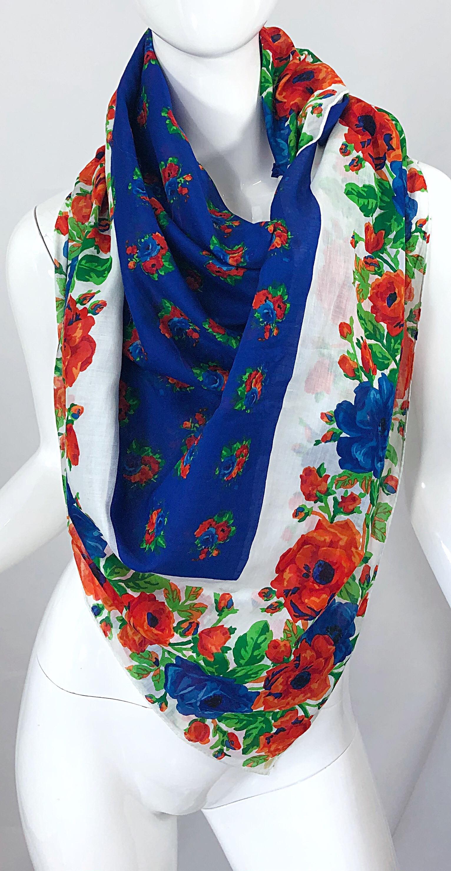 Huge Vintage Yves Saint Laurent YSL 54 x 54 Inch Cotton Voile Scarf Parero Shawl 8