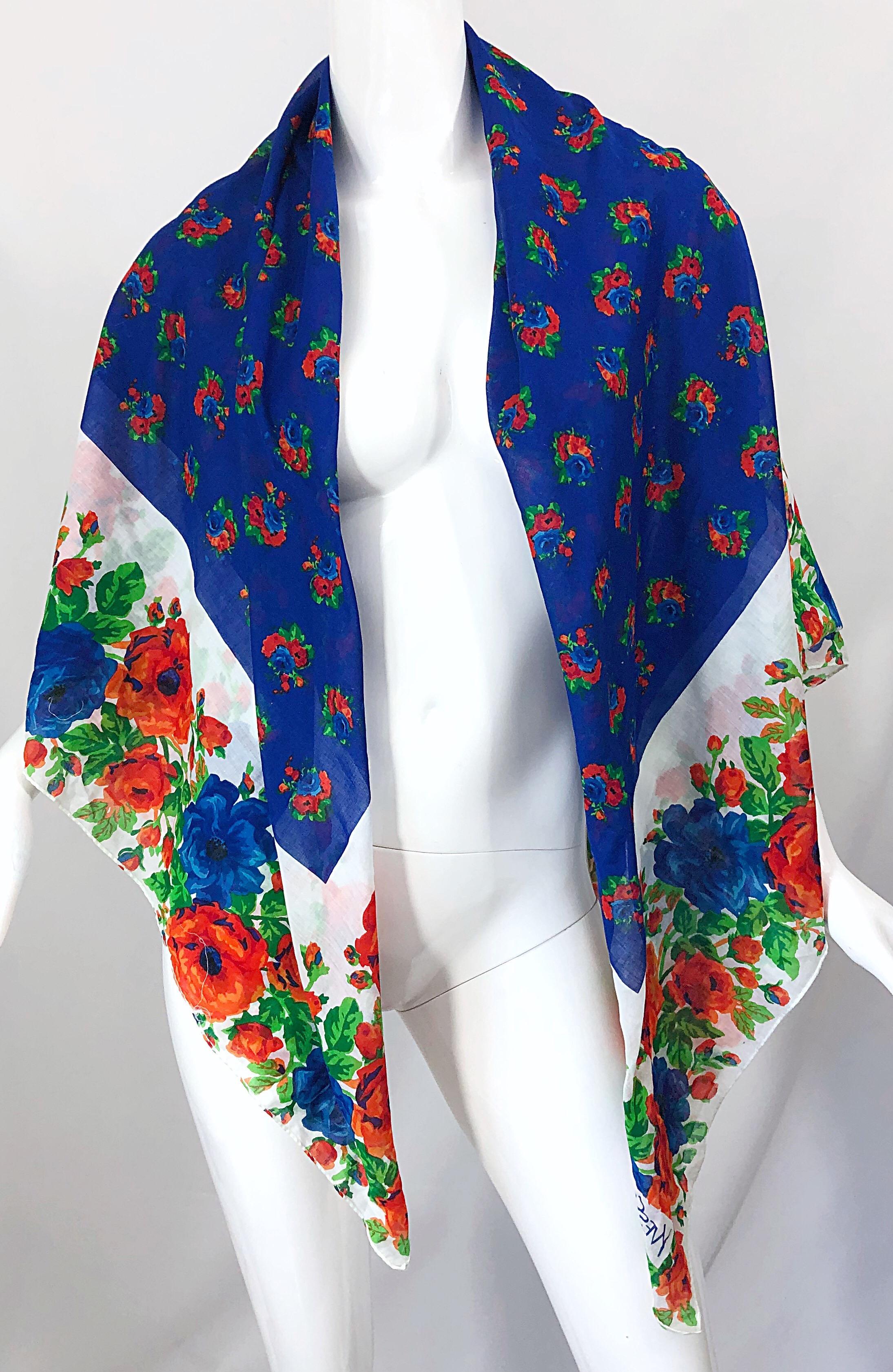 Huge Vintage Yves Saint Laurent YSL 54 x 54 Inch Cotton Voile Scarf Parero Shawl 9