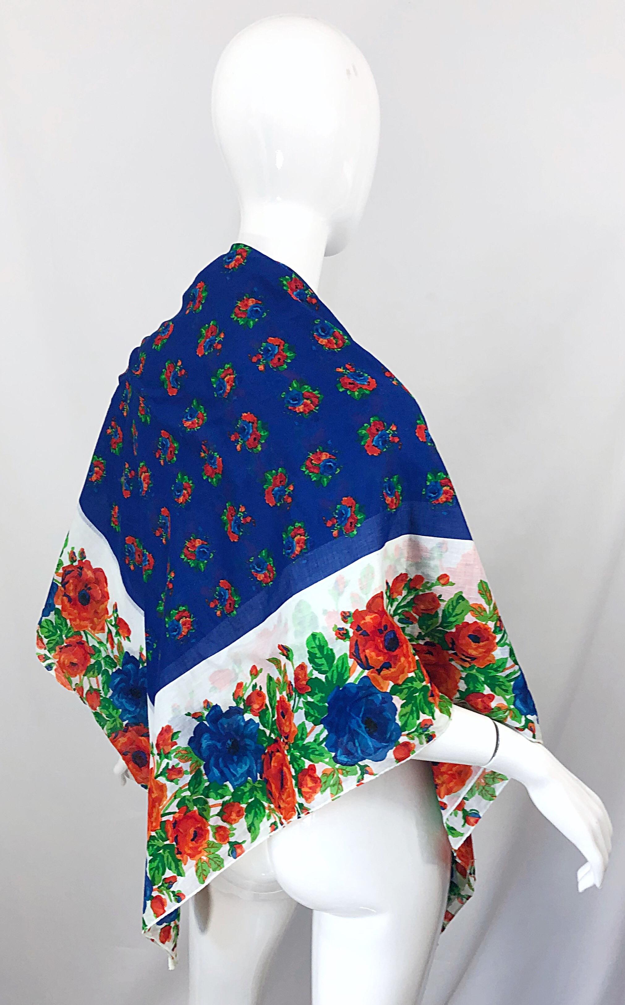 Huge Vintage Yves Saint Laurent YSL 54 x 54 Inch Cotton Voile Scarf Parero Shawl In Excellent Condition In San Diego, CA