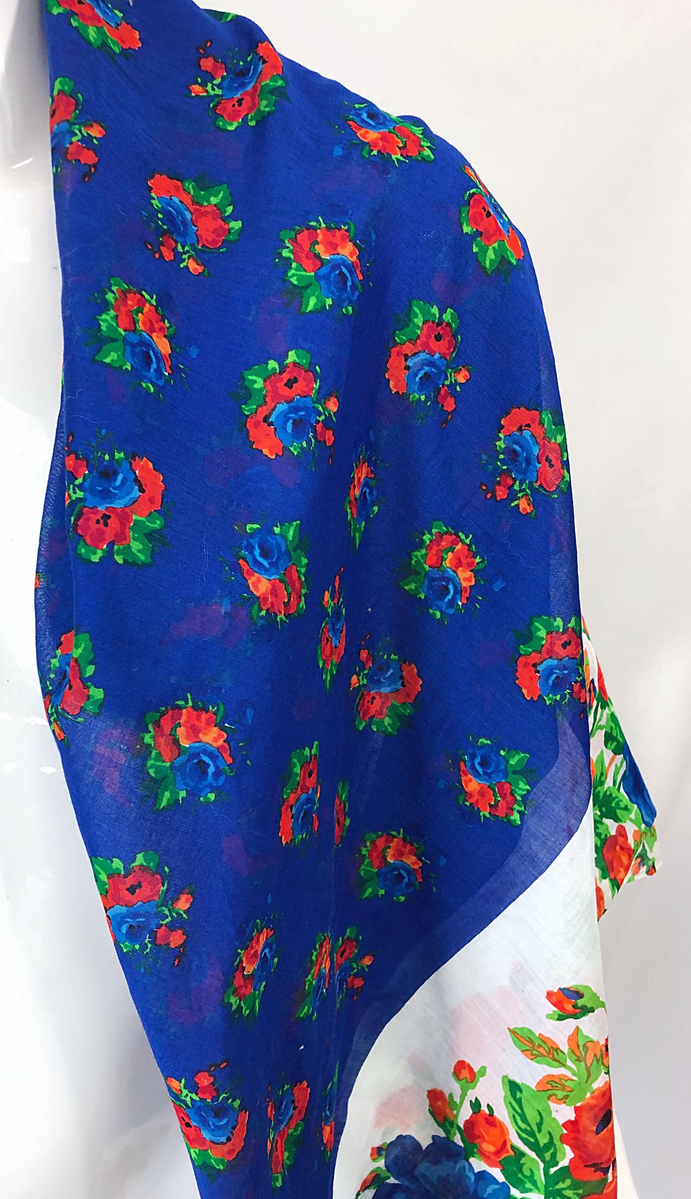 Women's Huge Vintage Yves Saint Laurent YSL 54 x 54 Inch Cotton Voile Scarf Parero Shawl