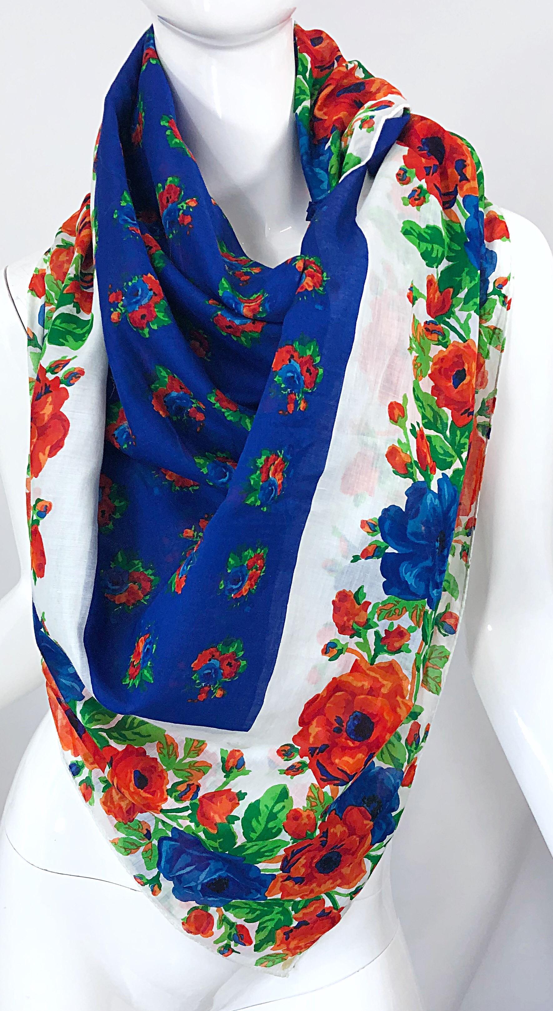 Huge Vintage Yves Saint Laurent YSL 54 x 54 Inch Cotton Voile Scarf Parero Shawl 2