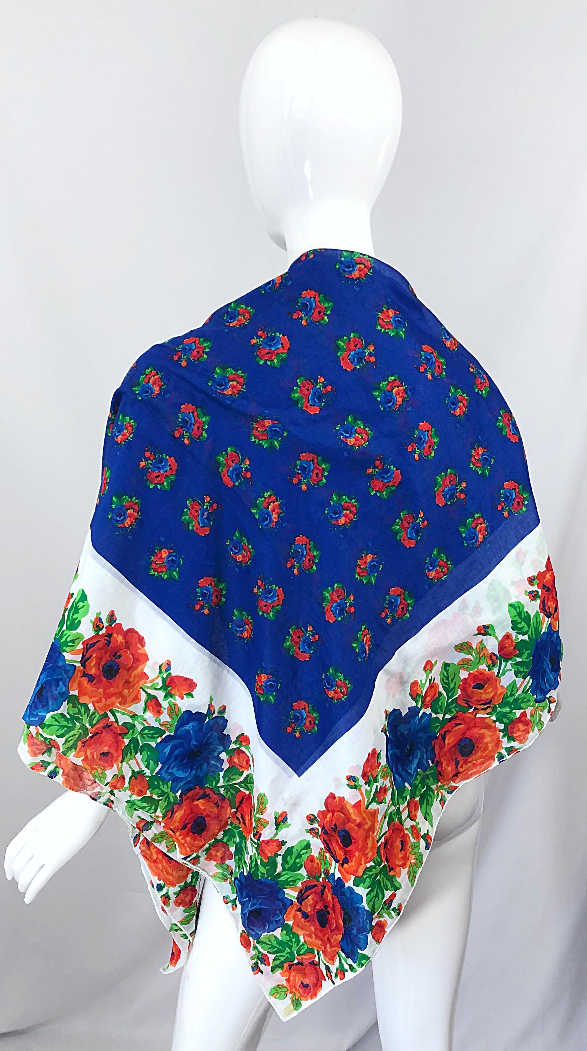Huge Vintage Yves Saint Laurent YSL 54 x 54 Inch Cotton Voile Scarf Parero Shawl 3