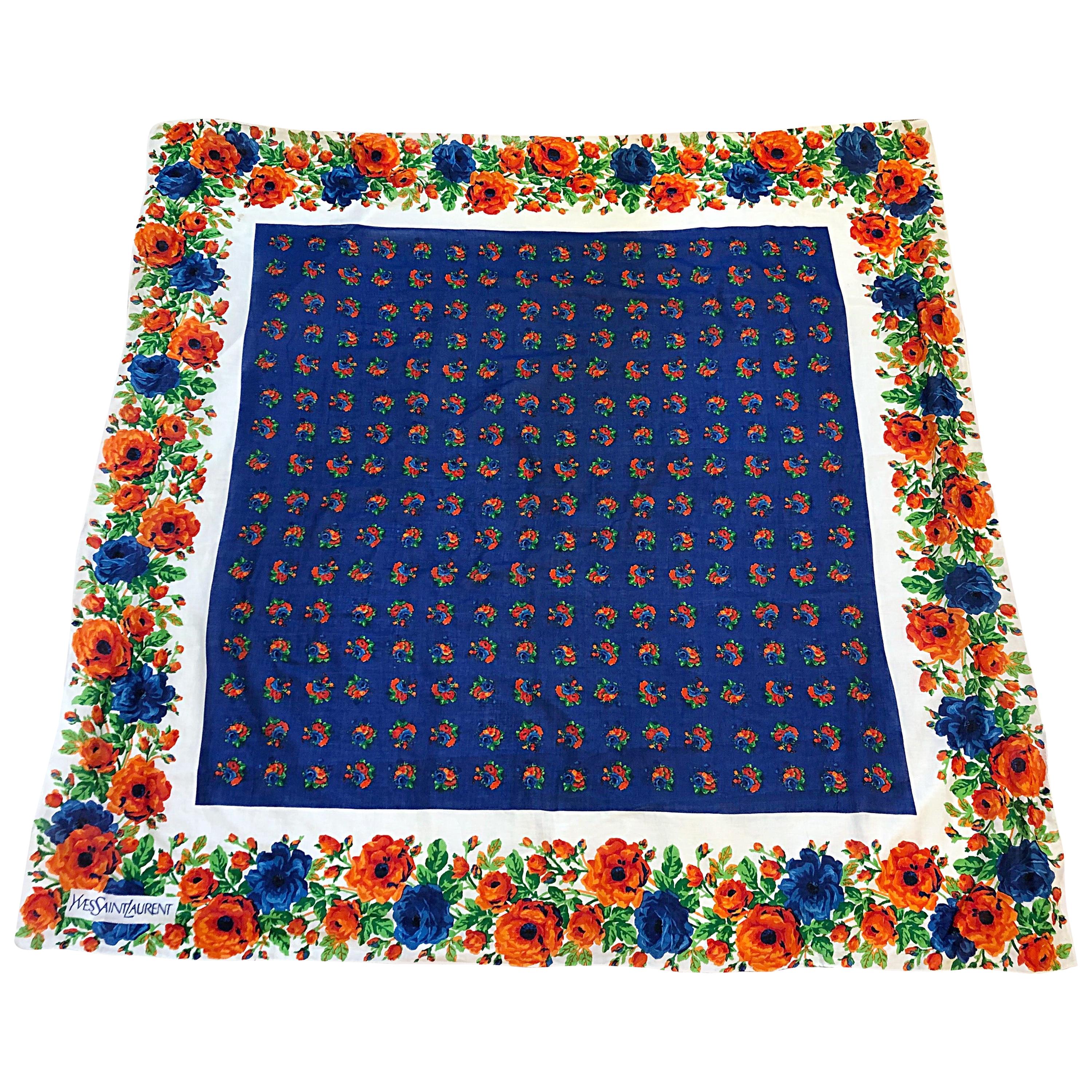 Huge Vintage Yves Saint Laurent YSL 54 x 54 Inch Cotton Voile Scarf Parero Shawl