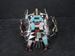 Huge Vintage Zuni Turquoise Coral Inlay Knifewing Cuff Bracelet