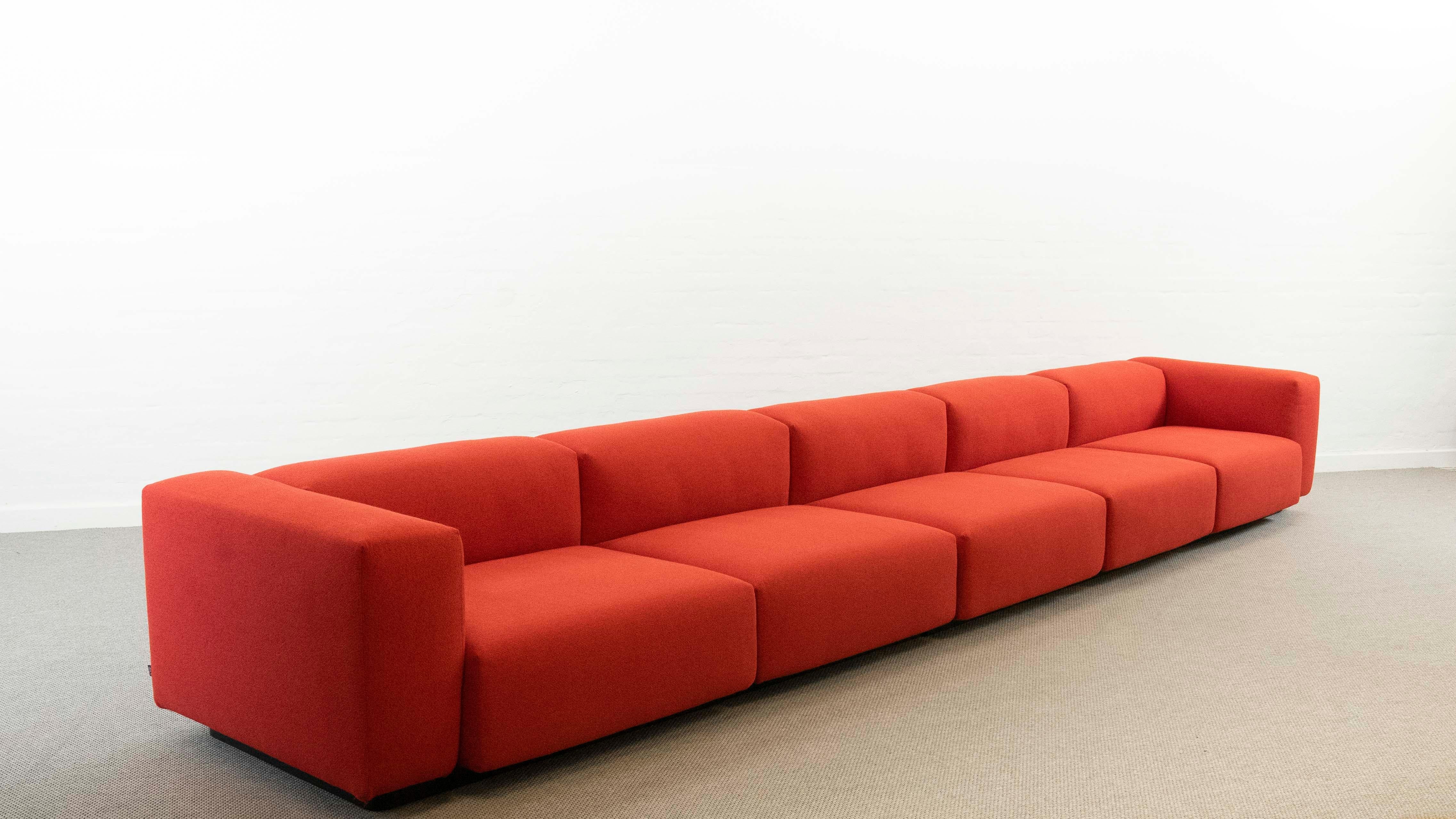 Huge Vitra Modular Soft 5-Seat Sofa by Jasper Morrison in Red Fabrics 9