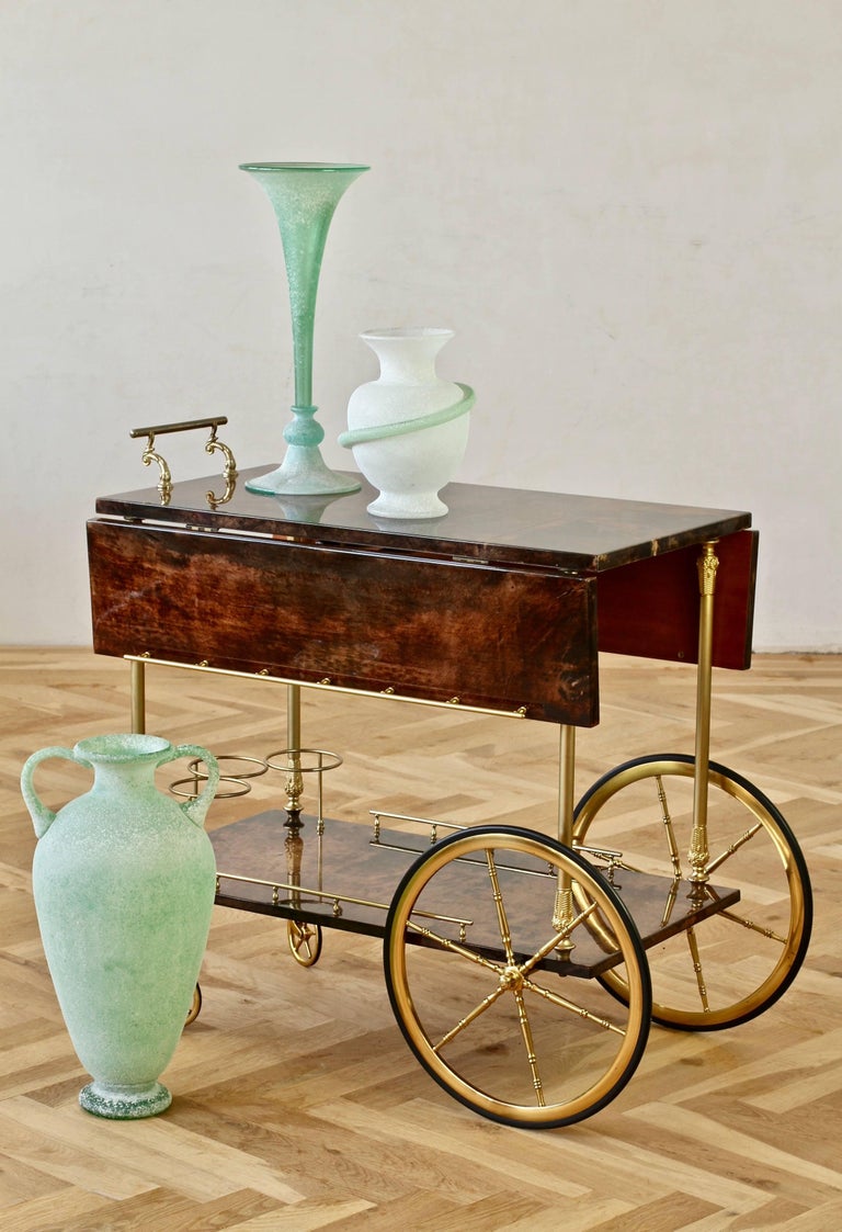 Huge Vittorio Rigattieri at Seguso Green 'a Scavo' Murano Glass Amphora