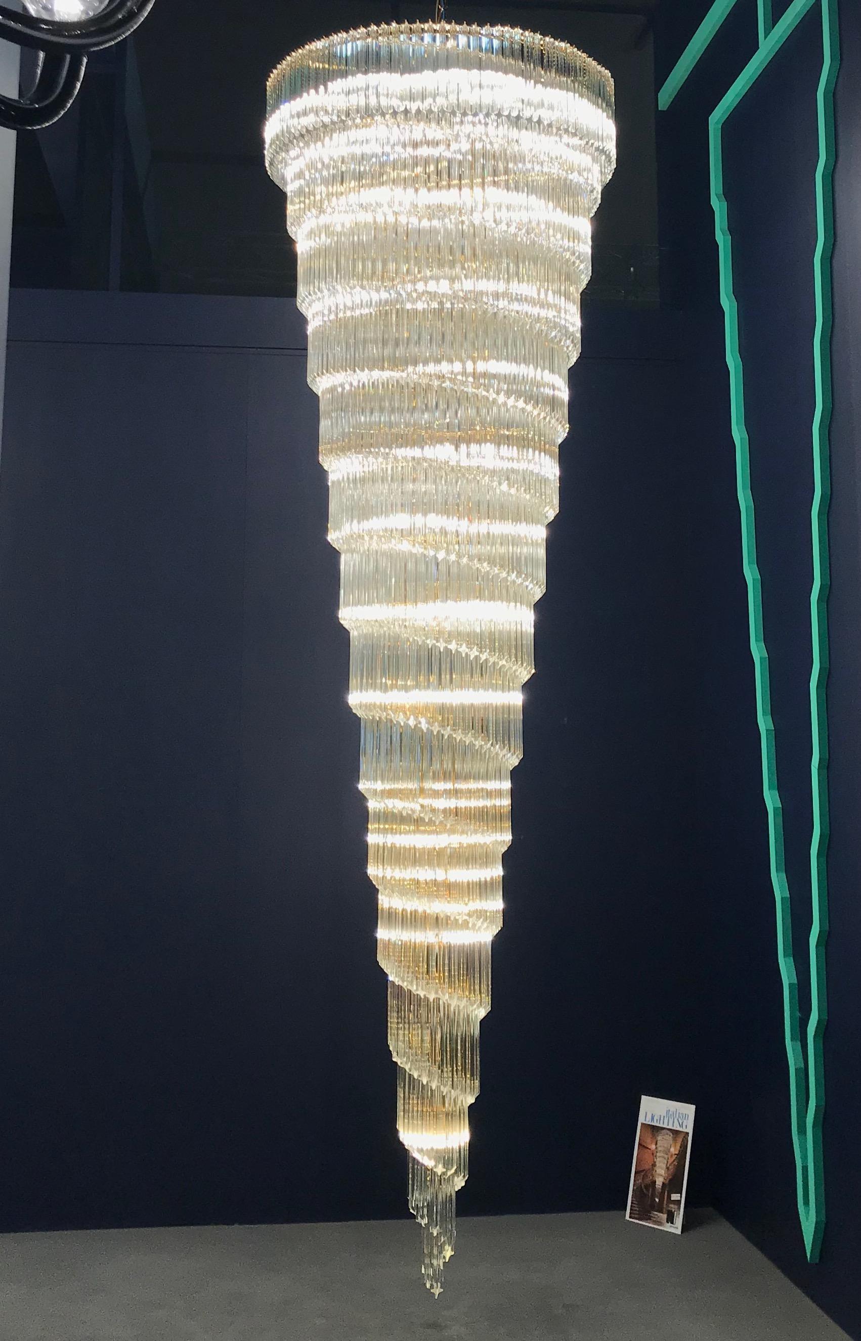 Huge Vortex Multitier Crystal Prism Chandelier by Veneziani Arte For Sale 5