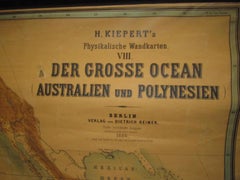 Riesige Wandlithographie Karte 1886: Australien, Polynesien, Westküste Amerika, Japan
