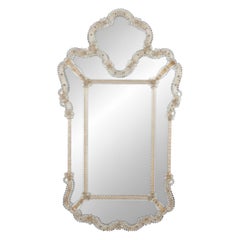 Huge Wall Venetian Mirror in Murano Glass, Clear and Gold Flower details