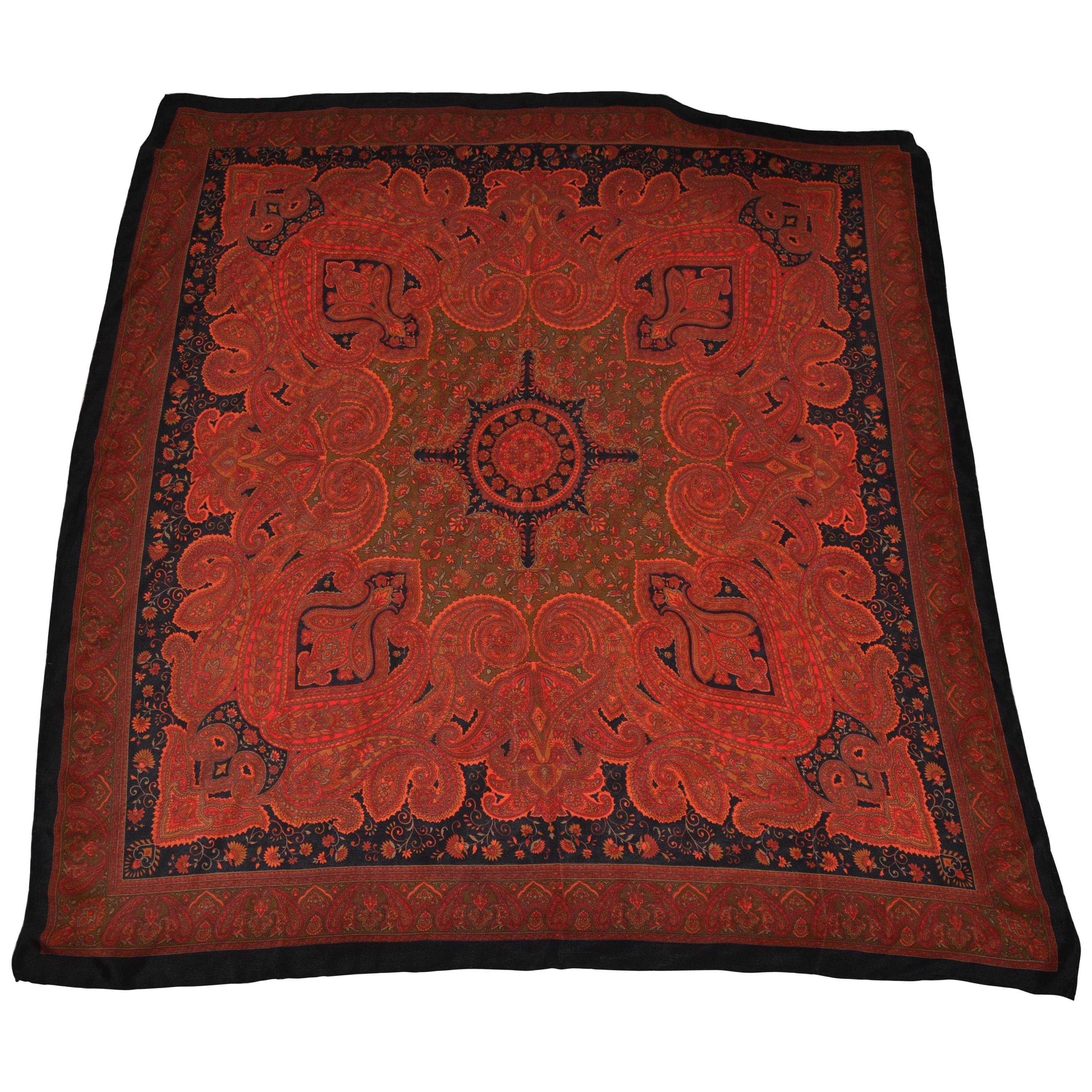 Huge Warm Shades of Rich Browns & Deep Reds Palsey Silk Scarf For Sale