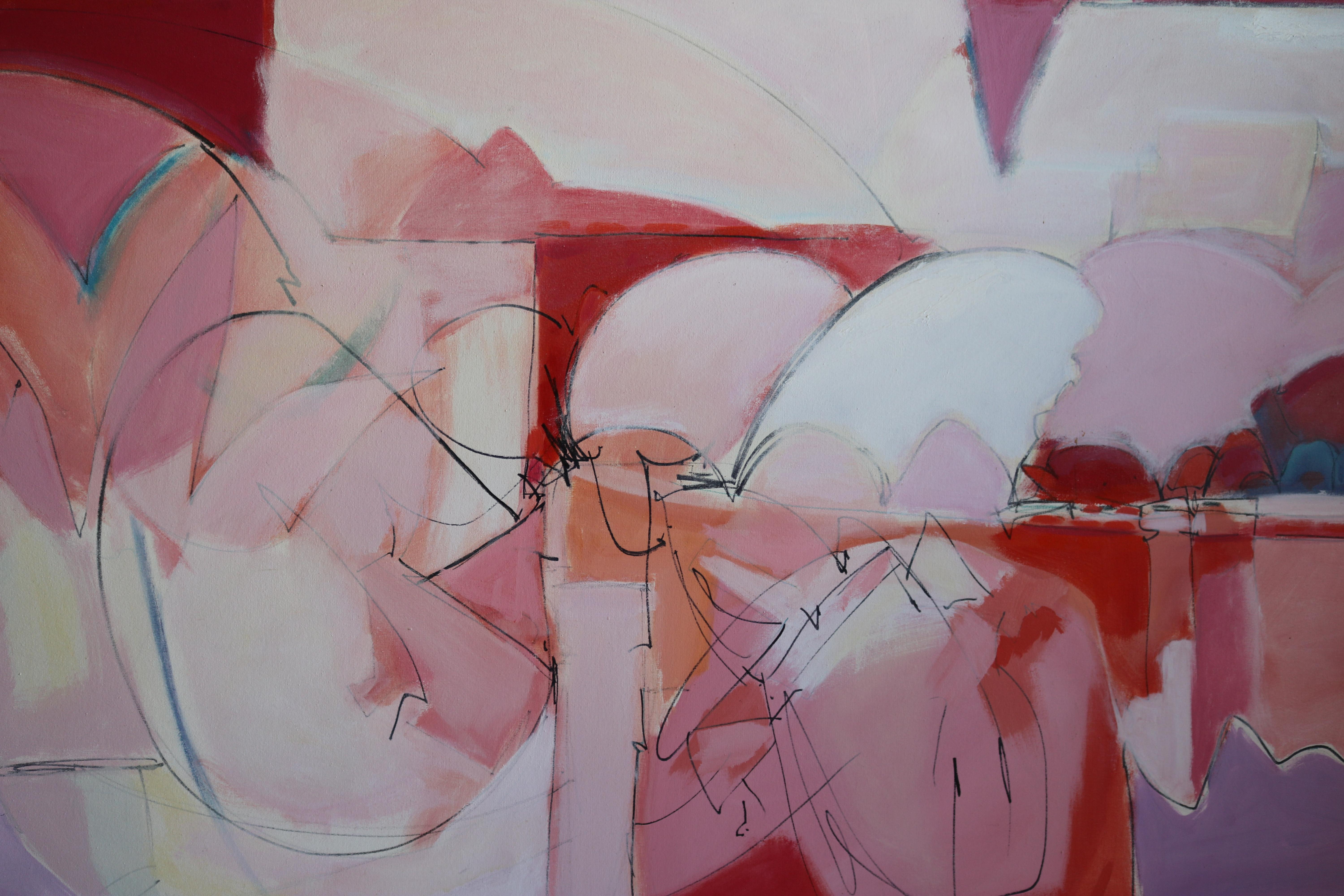 Huge Wesley Johnson Abstract Oil Painting in Variation of Pink In Excellent Condition In Pasadena, CA