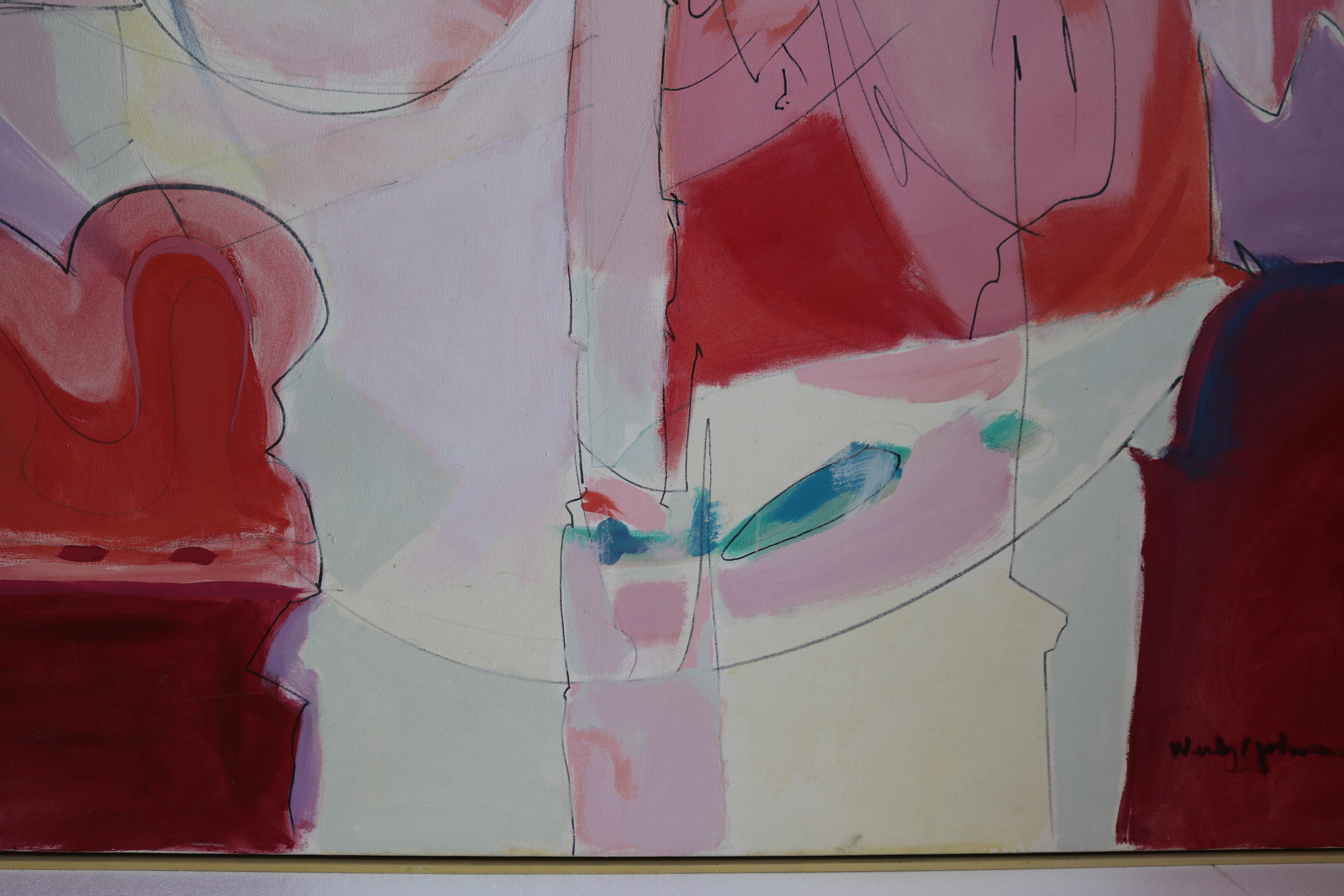 Late 20th Century Huge Wesley Johnson Abstract Oil Painting in Variation of Pink