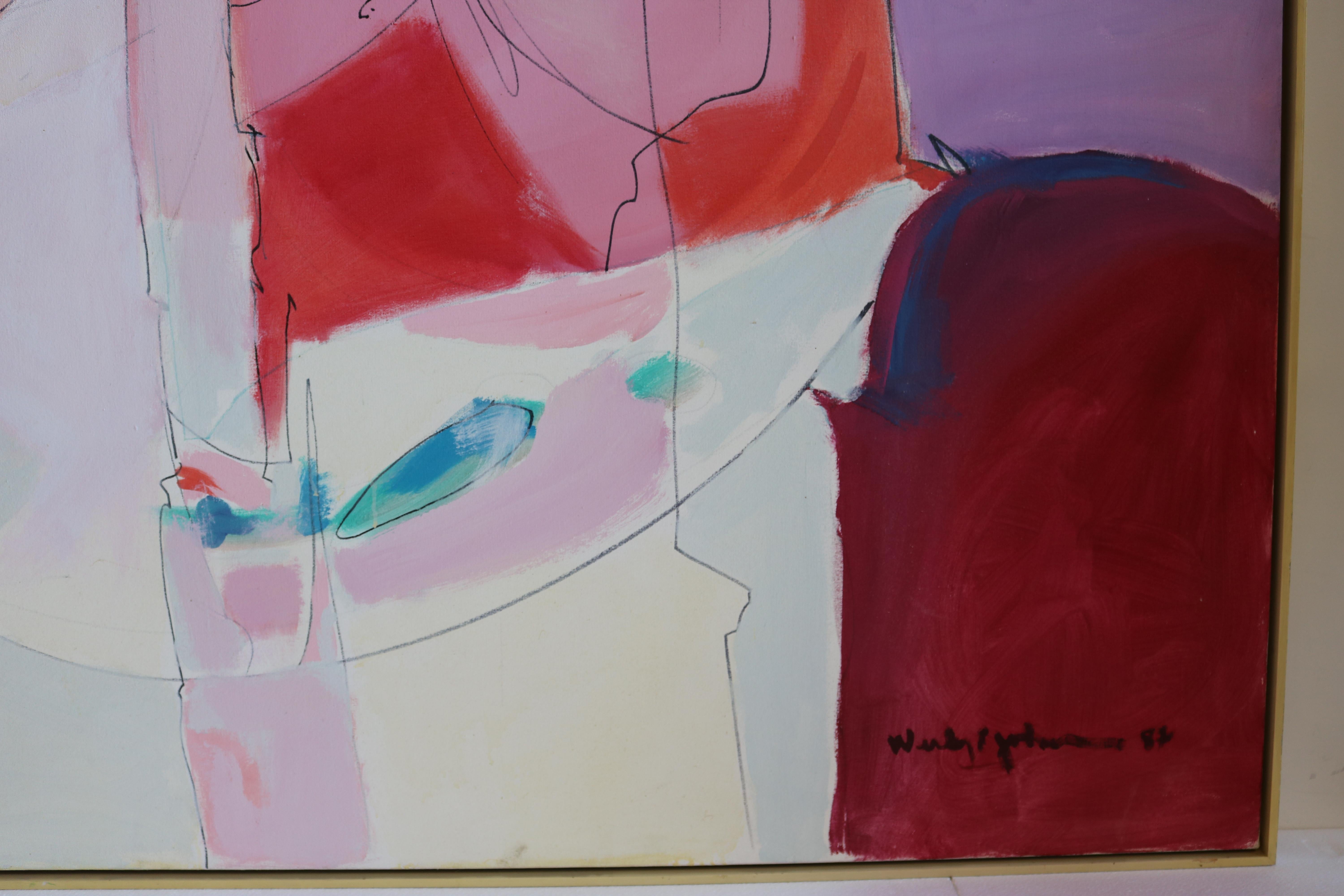 Huge Wesley Johnson Abstract Oil Painting in Variation of Pink 1