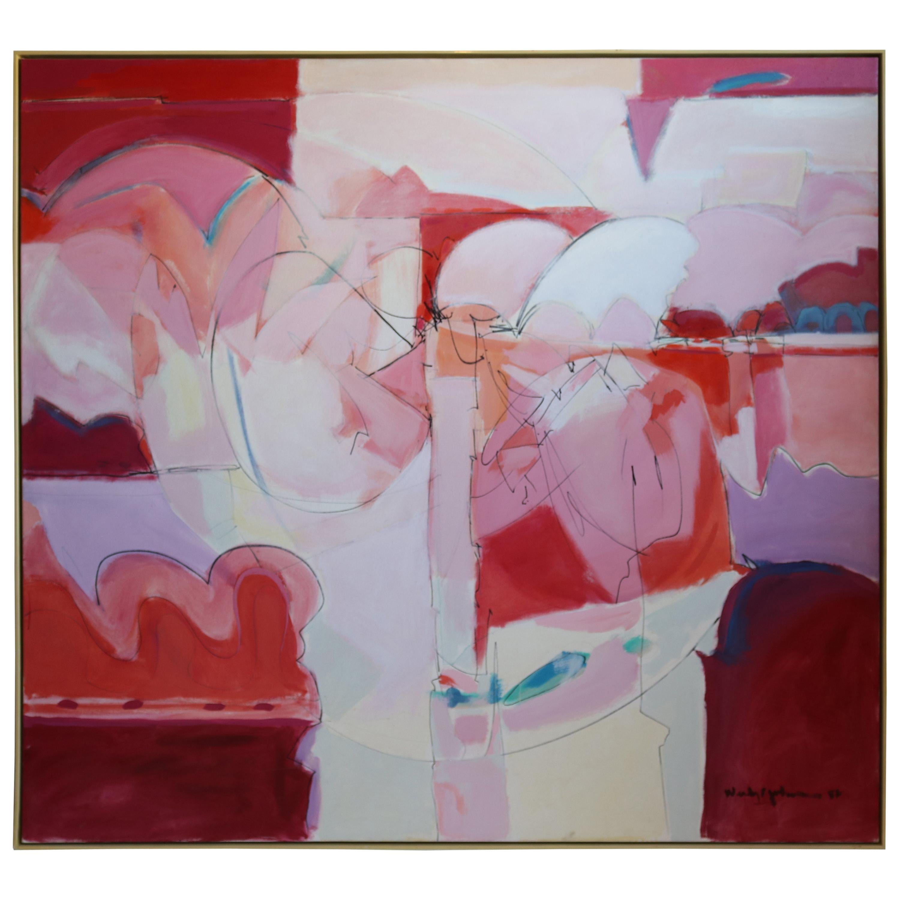 Huge Wesley Johnson Abstract Oil Painting in Variation of Pink