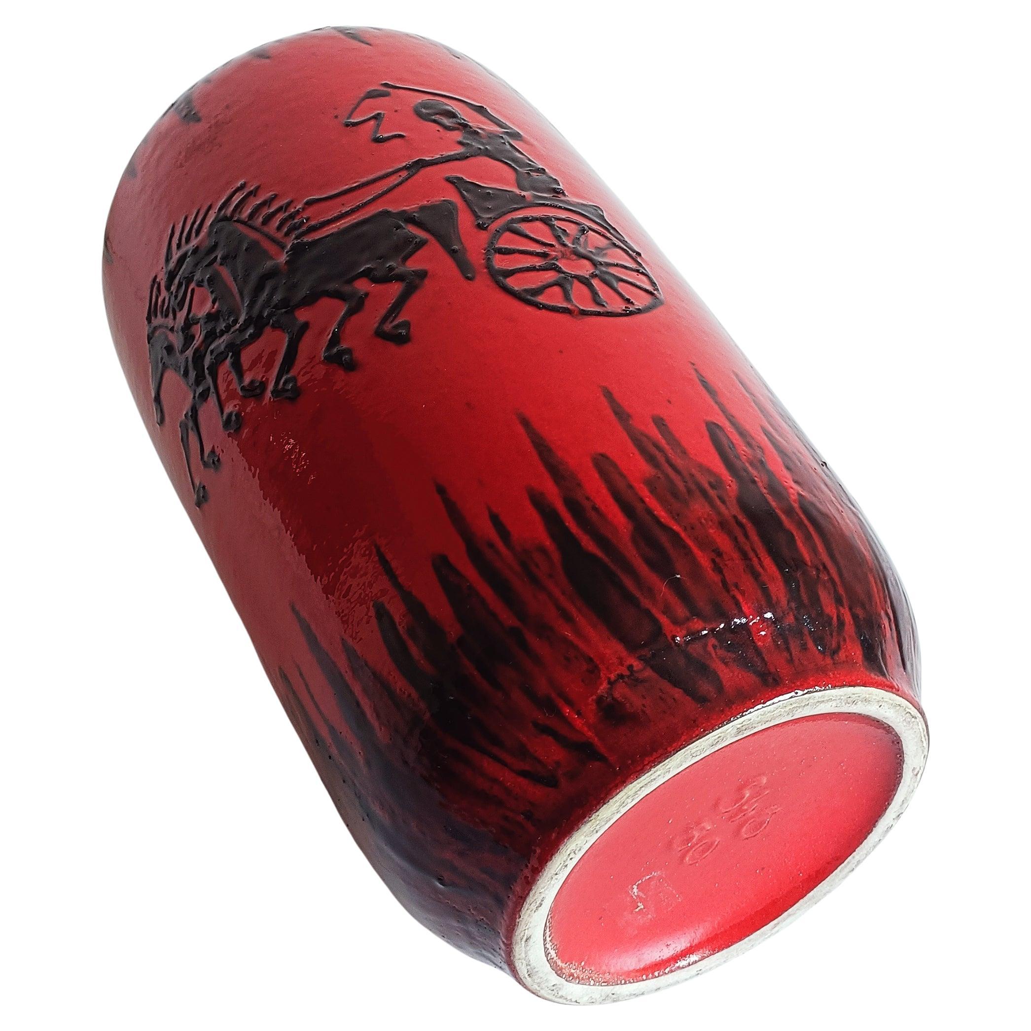 Huge West German Mid Century Scheurich Etruscan Chariots Fat Lava Vase, 1950s 8