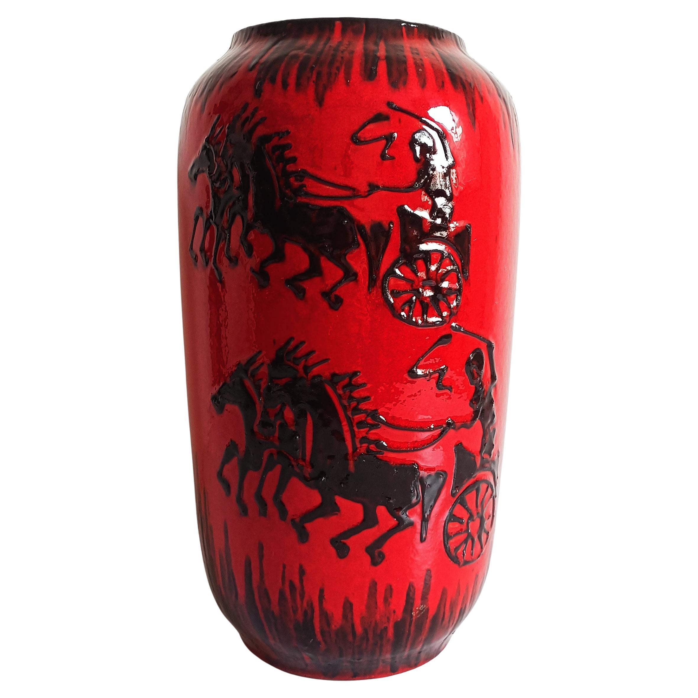 A striking West German art pottery piece, designed by Heinz Siery for Scheurich Ceramics circa the 1950s.

Standing at an impressive 19,68 inches (50 cm) tall and 11 inches (28 cm) in diameter, its sheer size and bold design make it a true statement