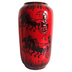 Huge West German Mid Century Scheurich Etruscan Chariots Fat Lava Vase, 1950s