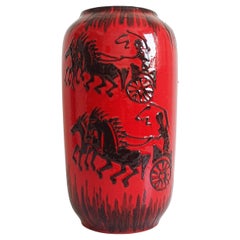 Huge West German Mid Century Scheurich Etruscan Chariots Fat Lava Vase, 1950s