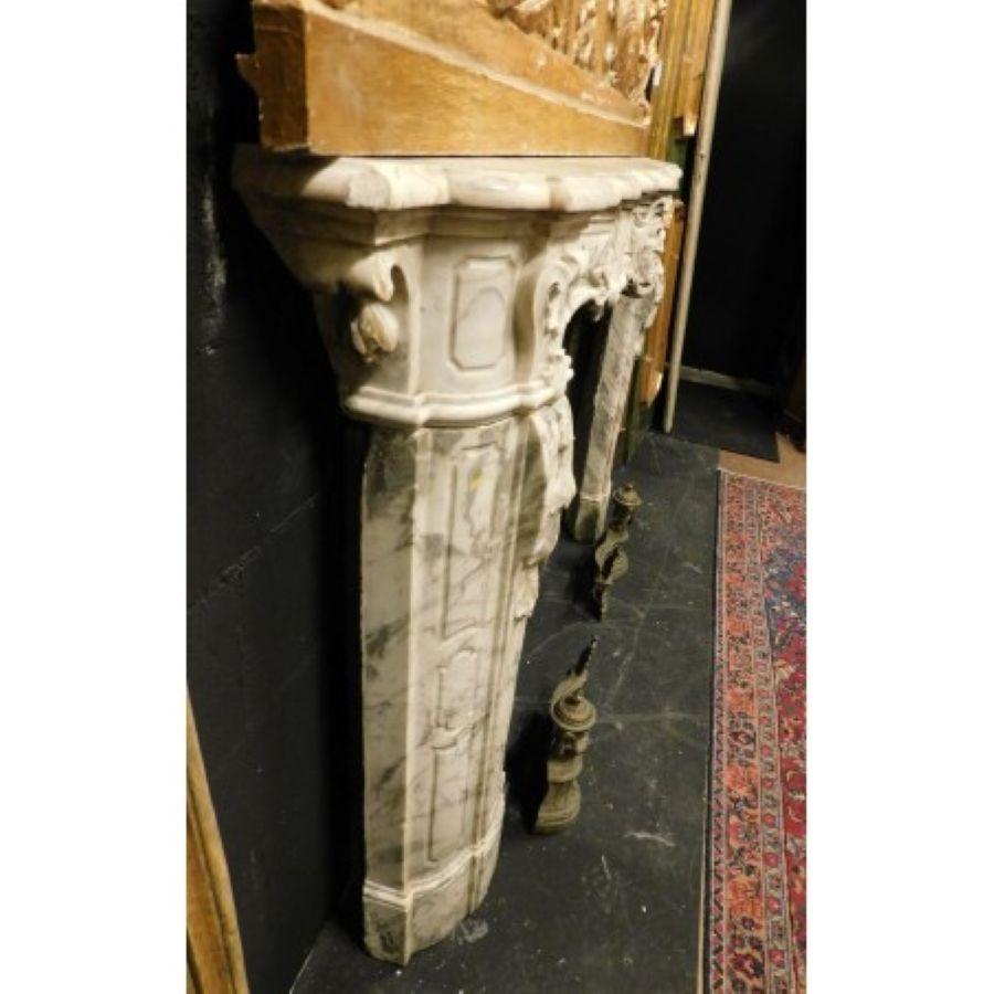 Carrara Marble Huge White Marble Fireplace mantel, richly carved with Mask and Friezes, Italy For Sale