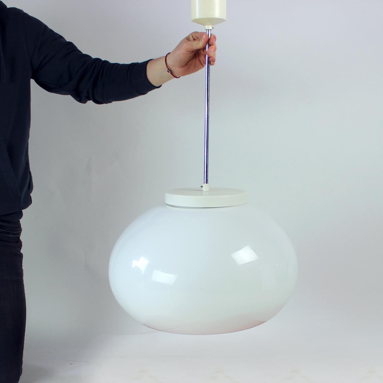 Huge White Opaline Ceiling Lamp, Czechoslovakia 1960s In Excellent Condition For Sale In Zohor, SK