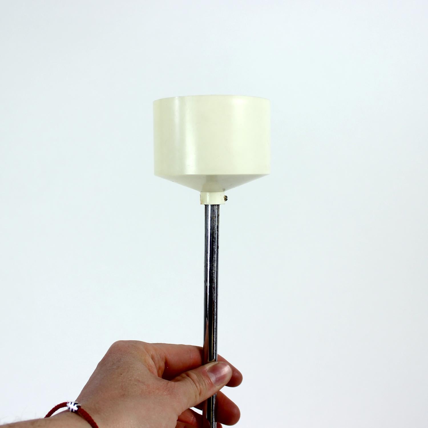 Stainless Steel Huge White Opaline Ceiling Lamp, Czechoslovakia 1960s For Sale