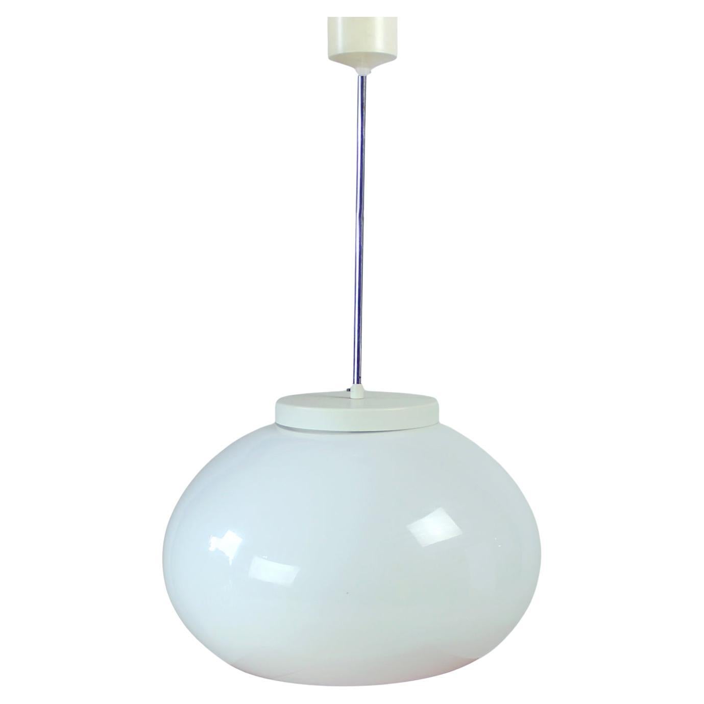 Huge White Opaline Ceiling Lamp, Czechoslovakia 1960s For Sale