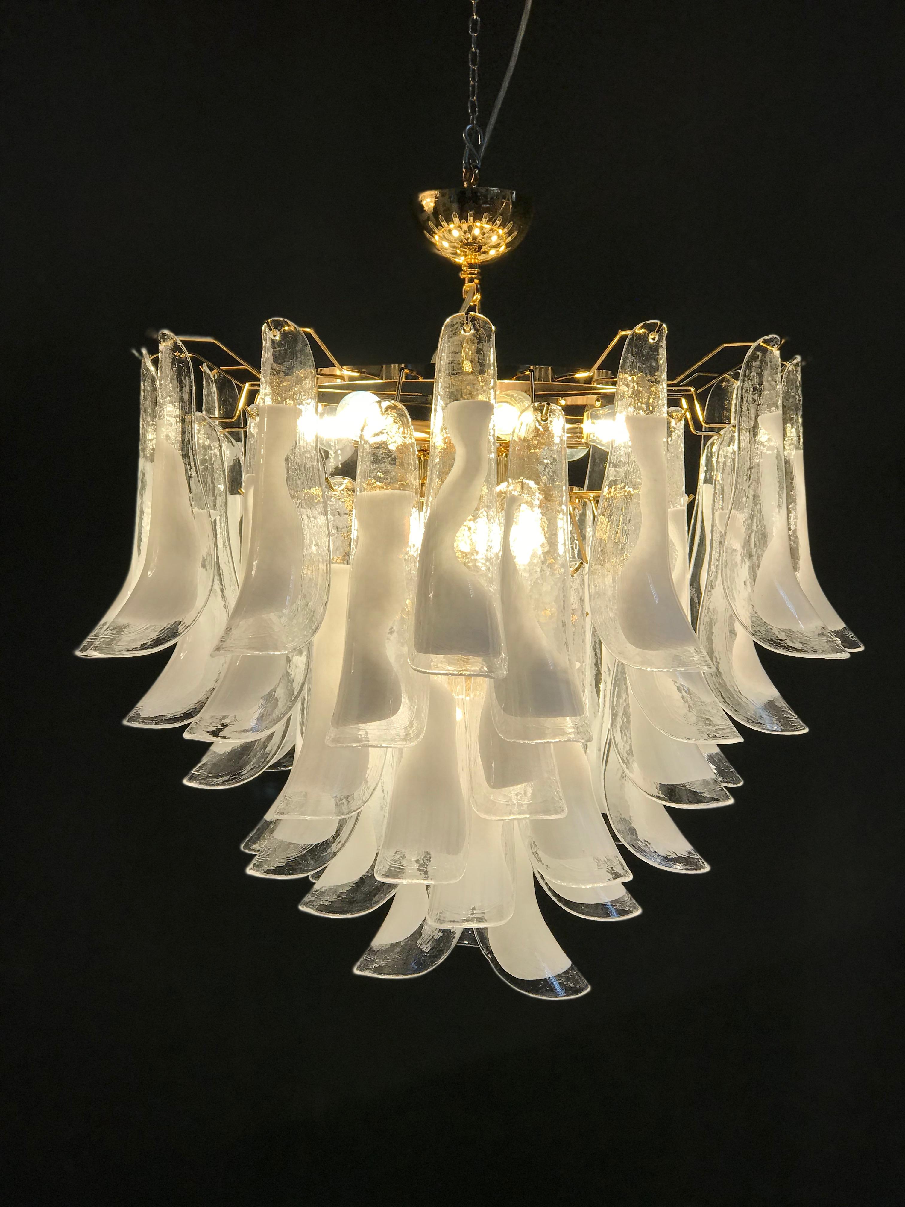 Blown Glass Huge White Tulip Petals Murano Chandelier or Ceiling Light For Sale