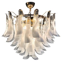 Huge White Tulip Petals Murano Chandelier or Ceiling Light