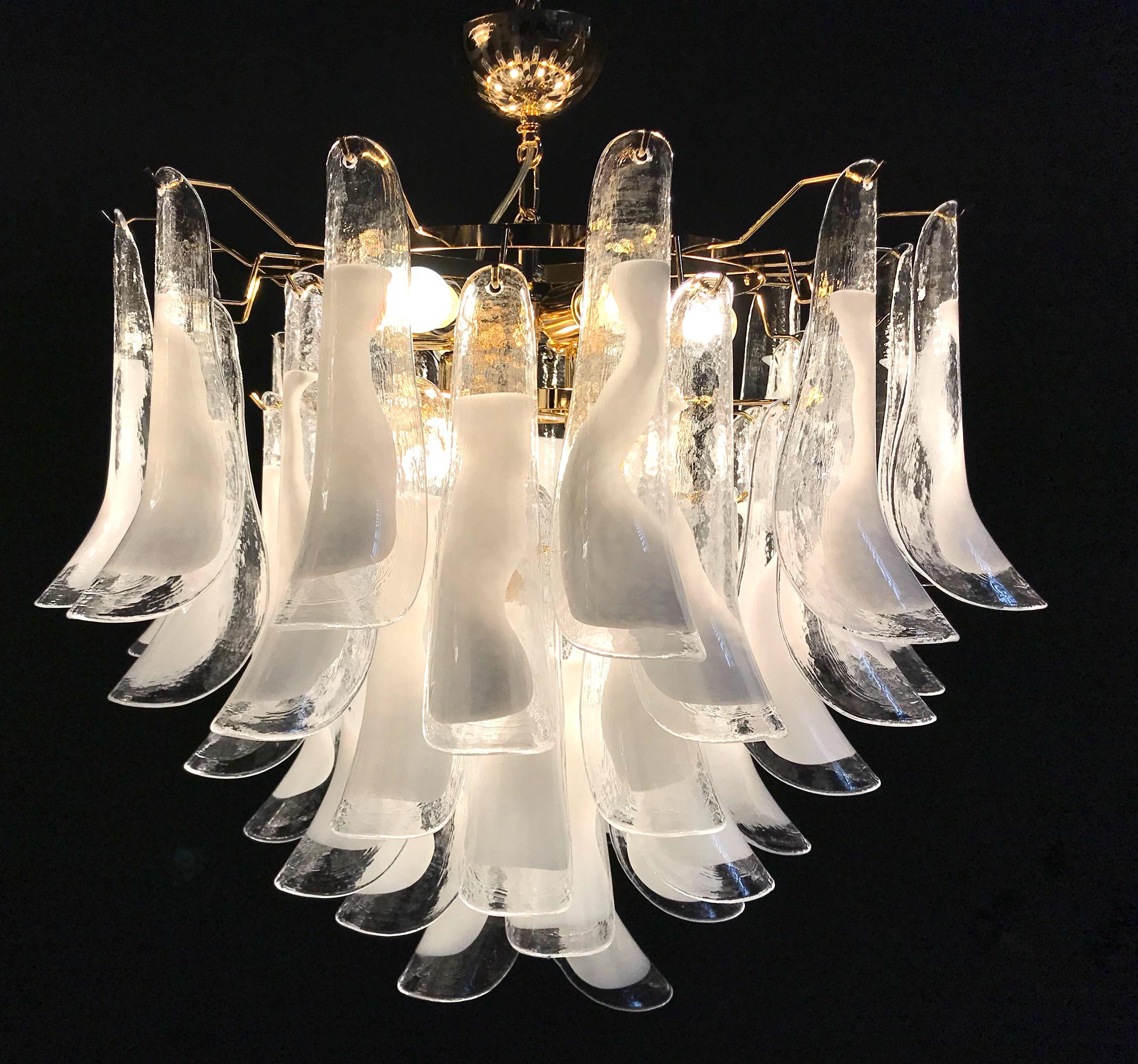 Italian Huge White Tulip Petals Murano Chandelier or Ceiling Light For Sale