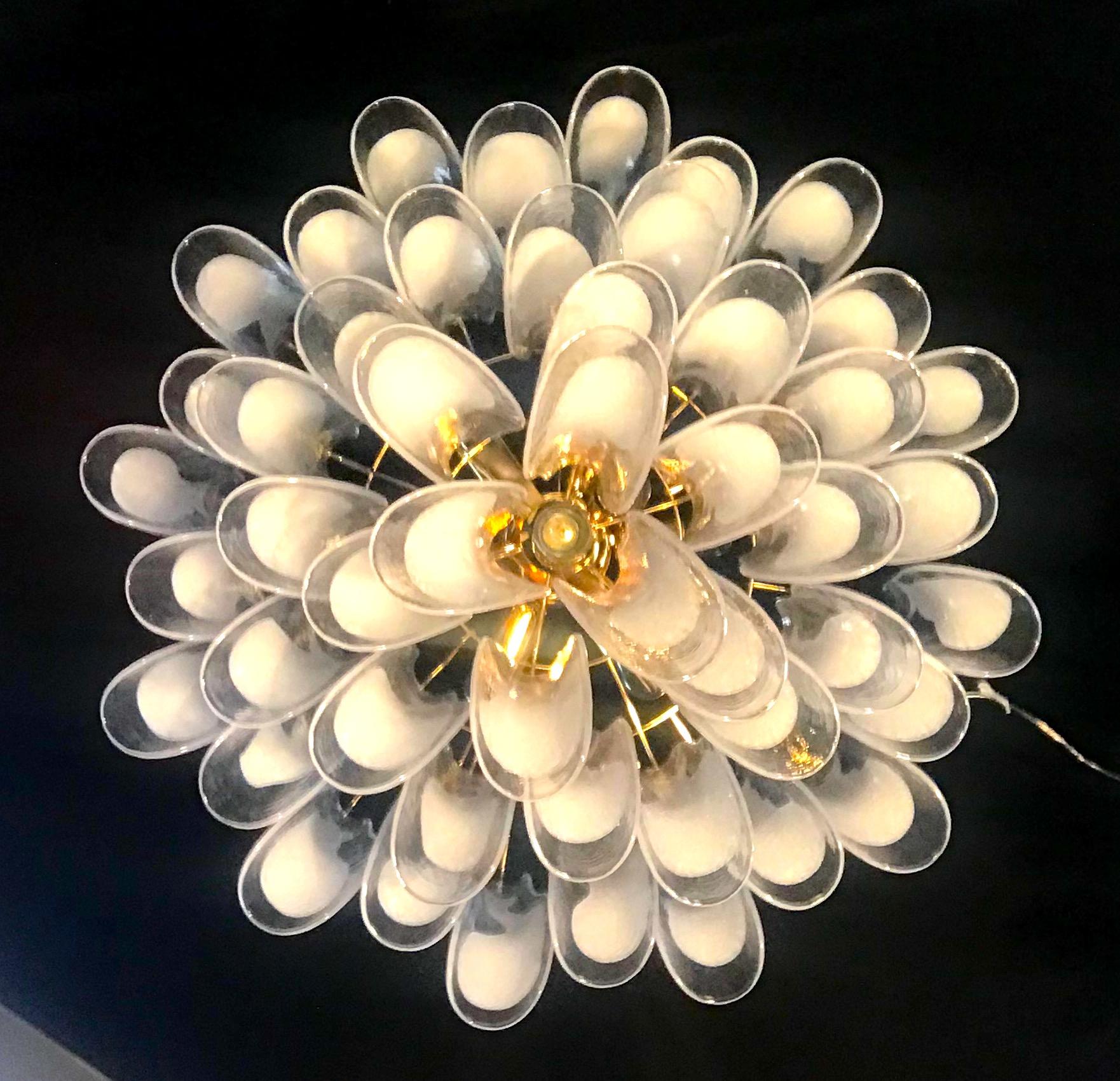 Italian Huge White Tulip Petals Murano Chandelier or Ceiling Light For Sale