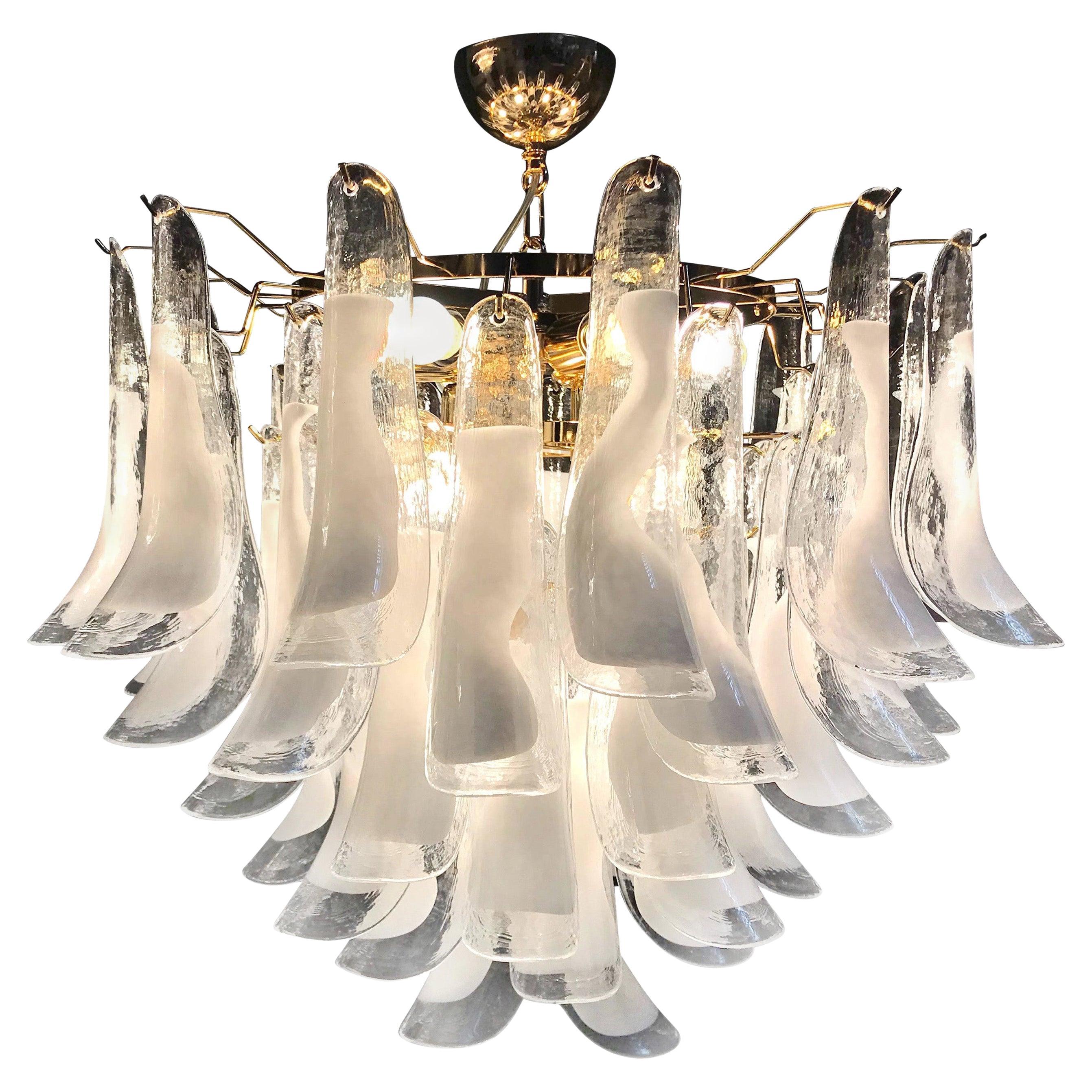 Huge White Tulip Petals Murano Chandelier or Ceiling Light