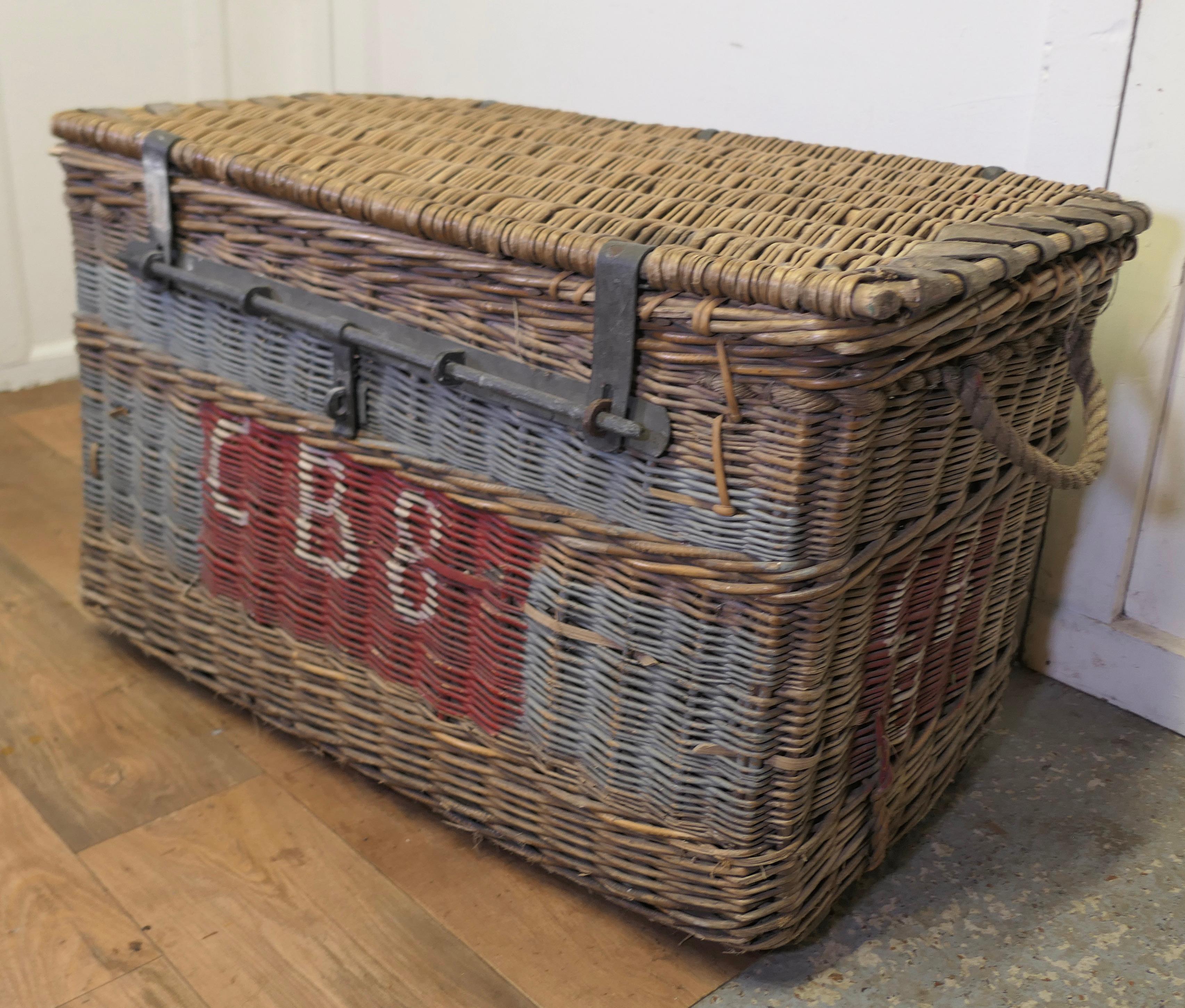 Early 20th Century Huge Wicker Railway Parcel Hamper Very strong and attractive piece  For Sale