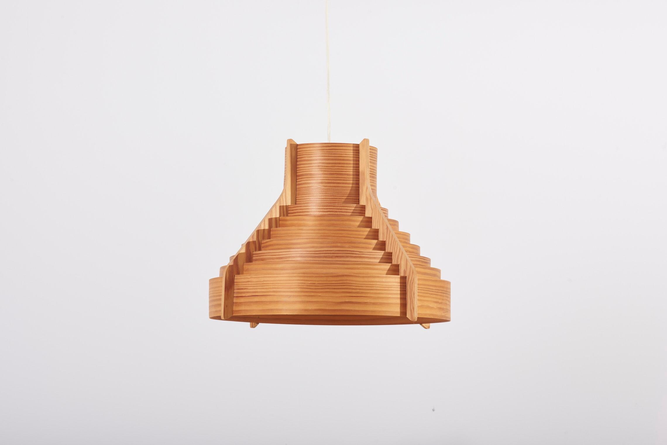 Scandinavian Modern Huge Wooden Pendant Lamp by Hans-Agne Jakobsson for AB Ellysett Markaryd, Sweden