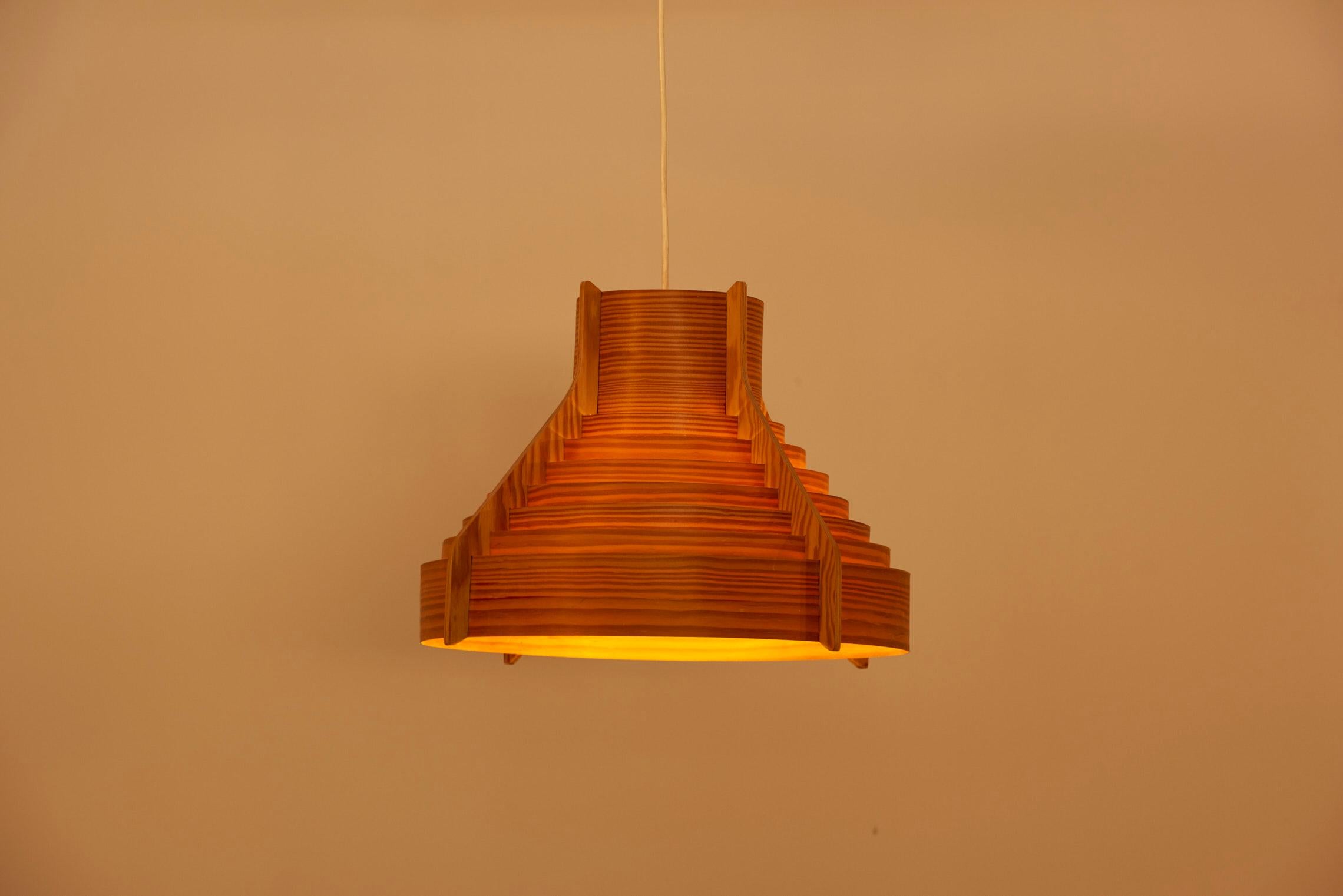 Swedish Huge Wooden Pendant Lamp by Hans-Agne Jakobsson for AB Ellysett Markaryd, Sweden