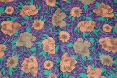 Huge Wool Challis of Deep Navy Border with Violet and Golden Floral Shawl