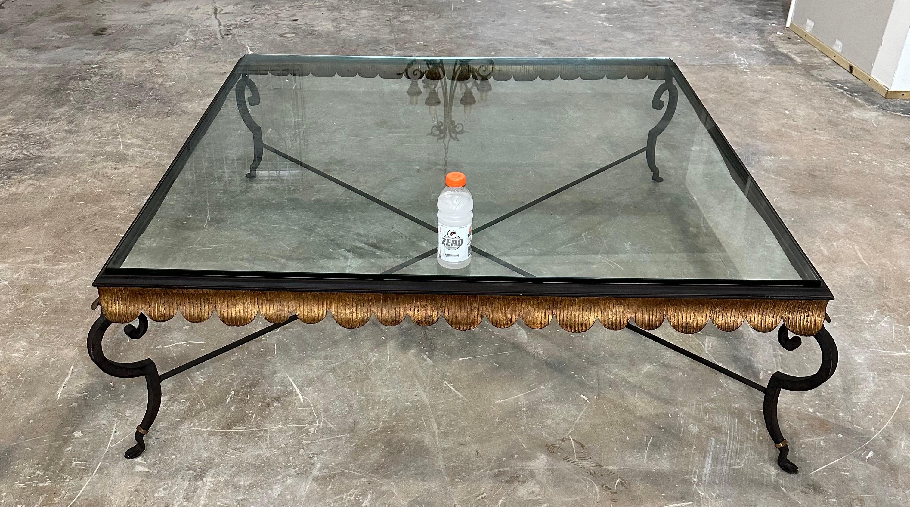 Huge wrought iron and Glass Neoclassical French Style Coffee Table For Sale 6