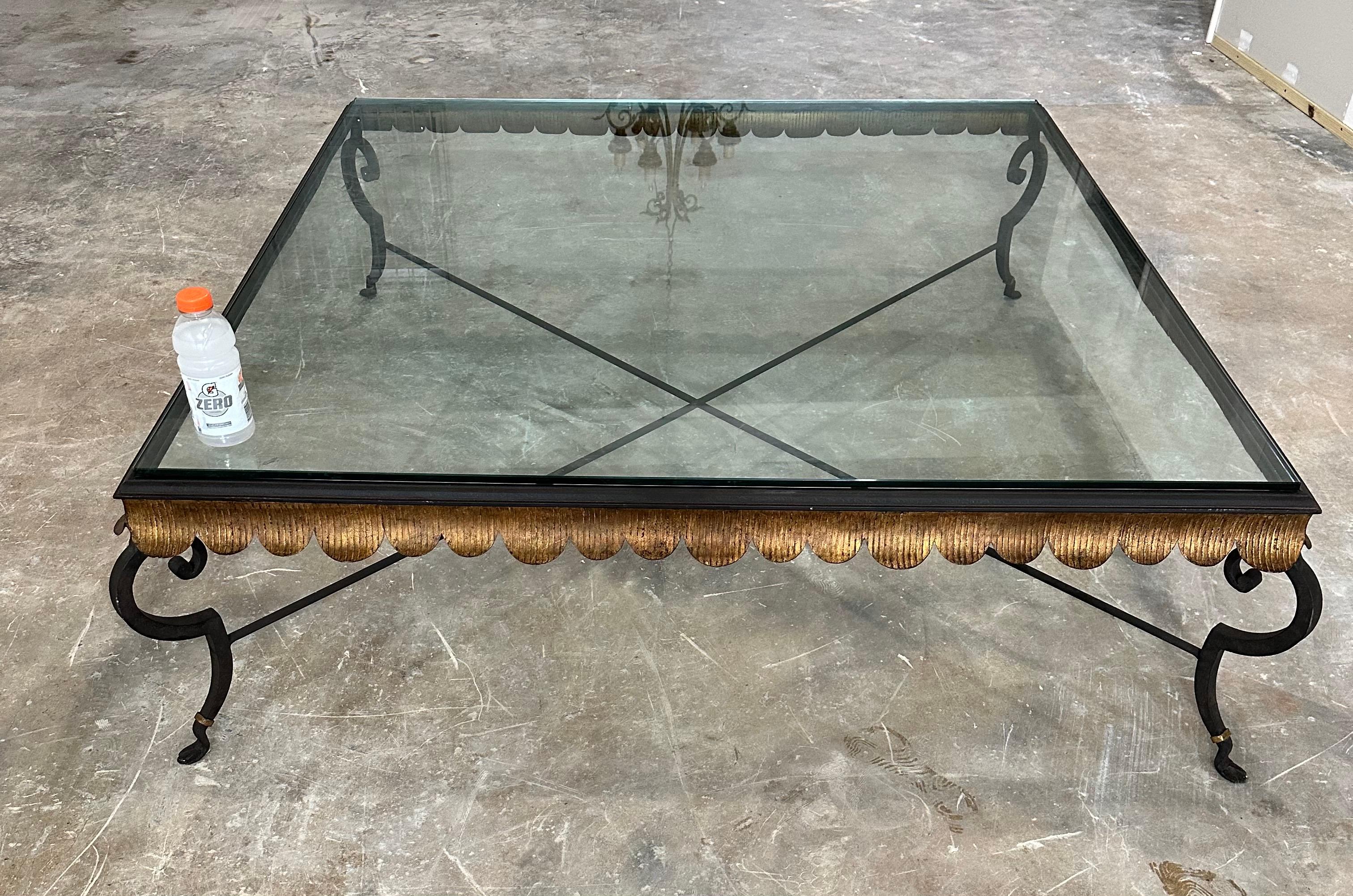 Huge wrought iron and Glass Neoclassical French Style Coffee Table.