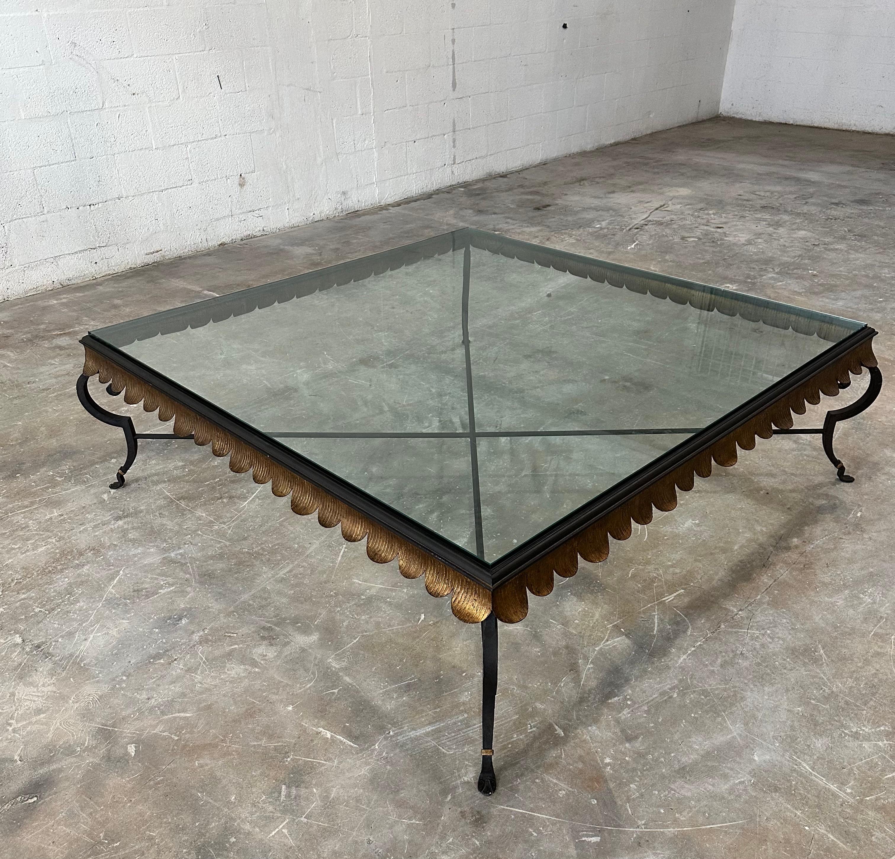 American Huge wrought iron and Glass Neoclassical French Style Coffee Table For Sale